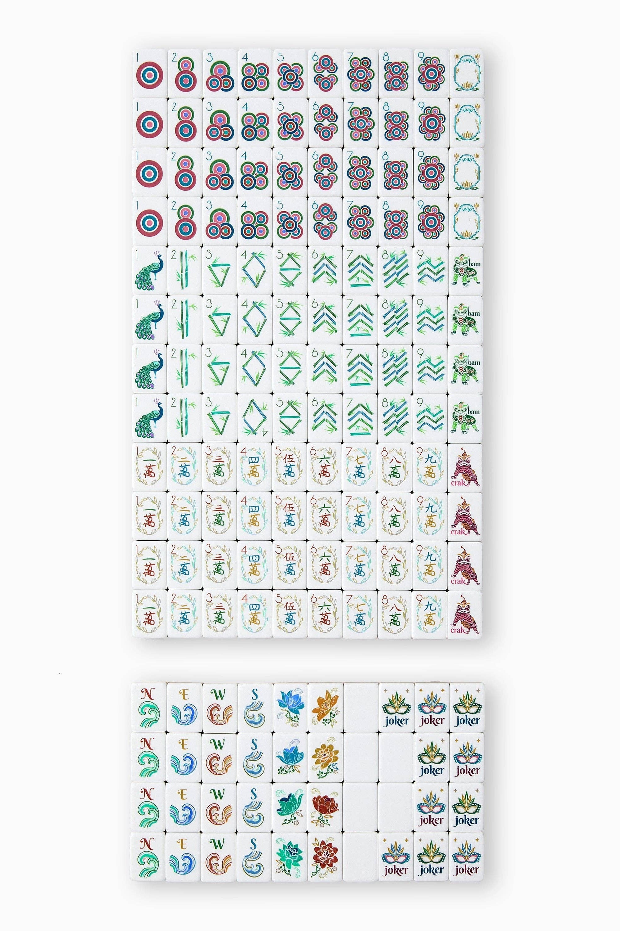 Set of colorful game tiles on a white background
