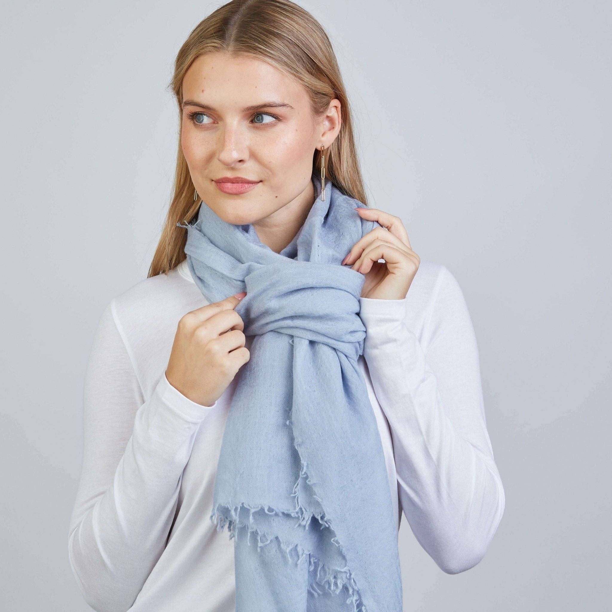 100% Mongolian Cashmere Scarf in Arctic Blue