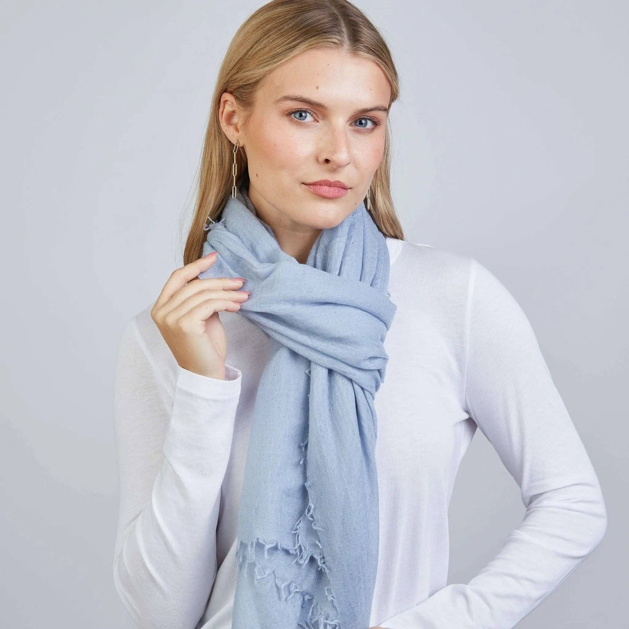 100% Mongolian Cashmere Scarf in Arctic Blue