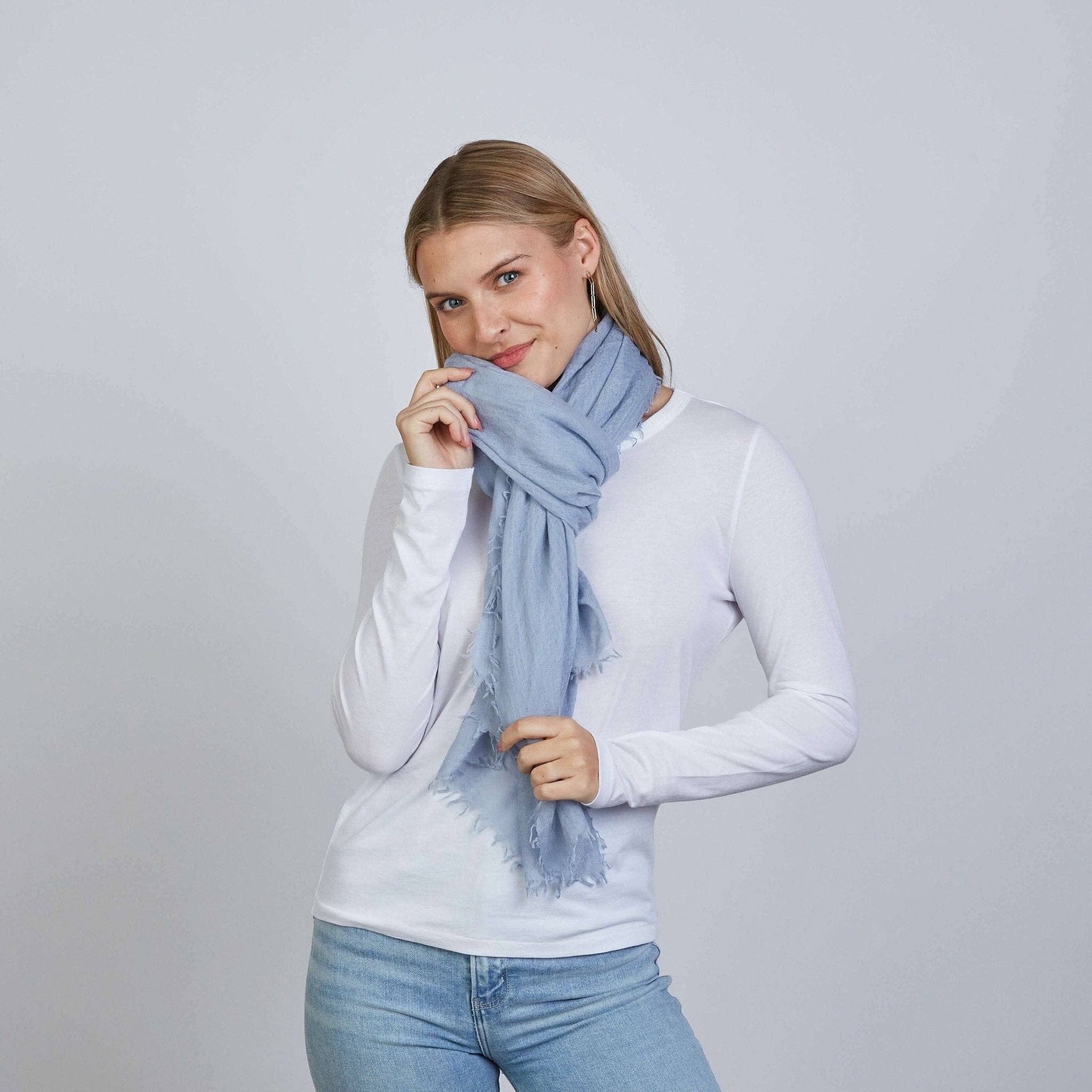100% Mongolian Cashmere Scarf in Arctic Blue