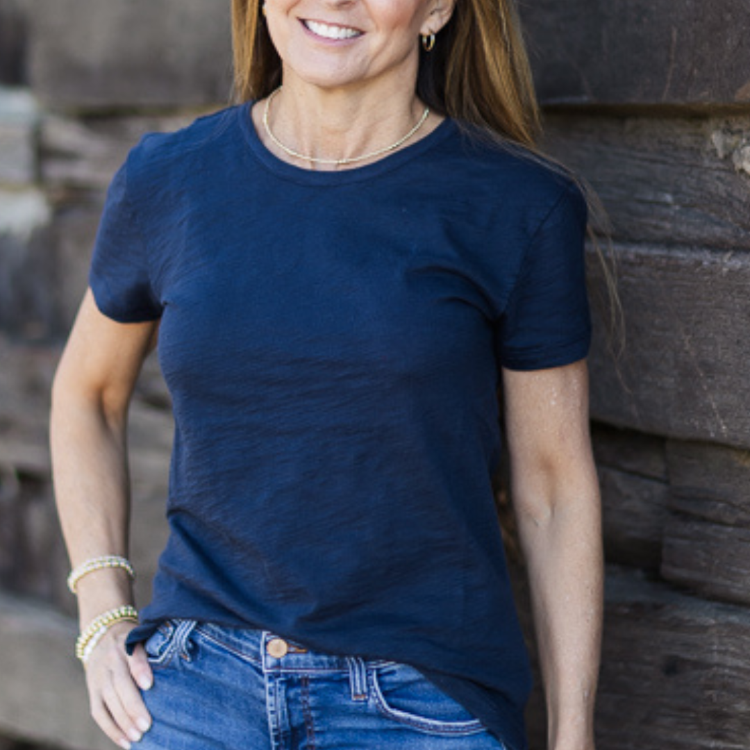 Short Sleeve Jeans Crew in Pima Cotton Navy