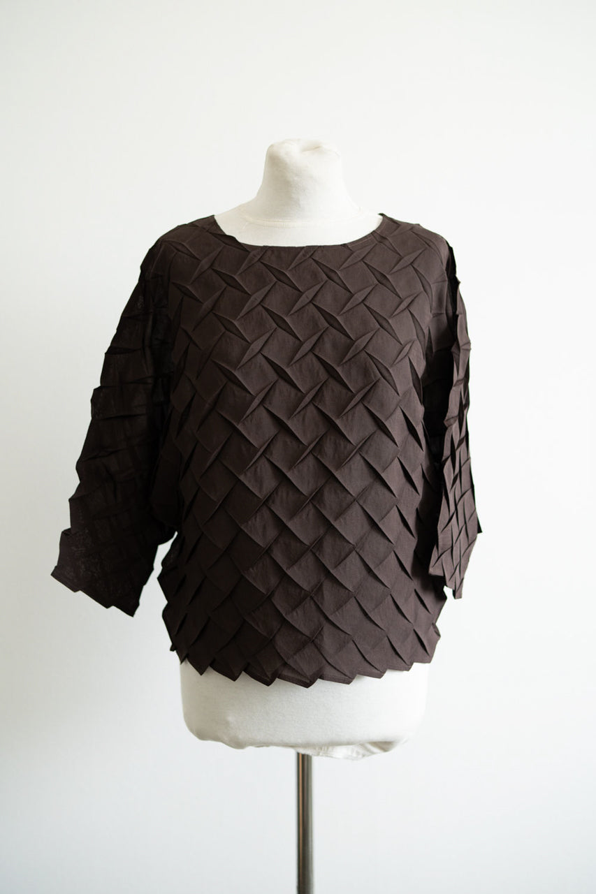 MeiMeiJ Navy Textured Blouse