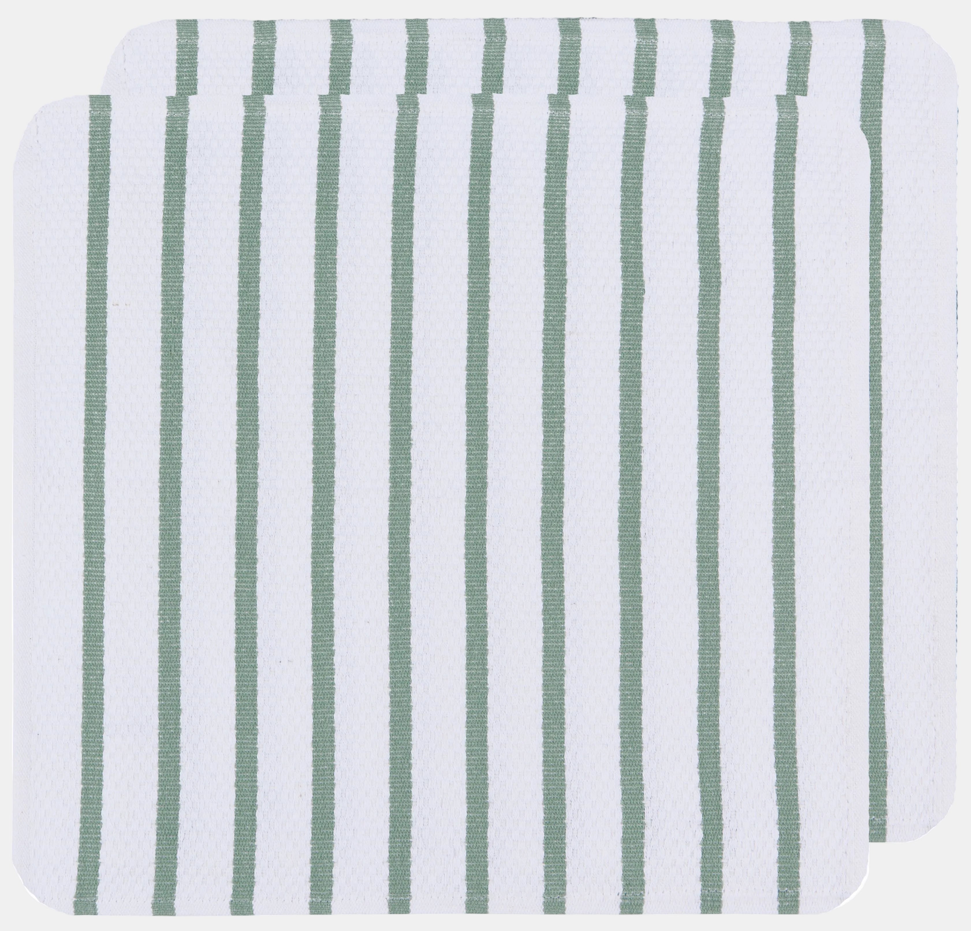 Two striped placemats with green vertical lines on a white background
