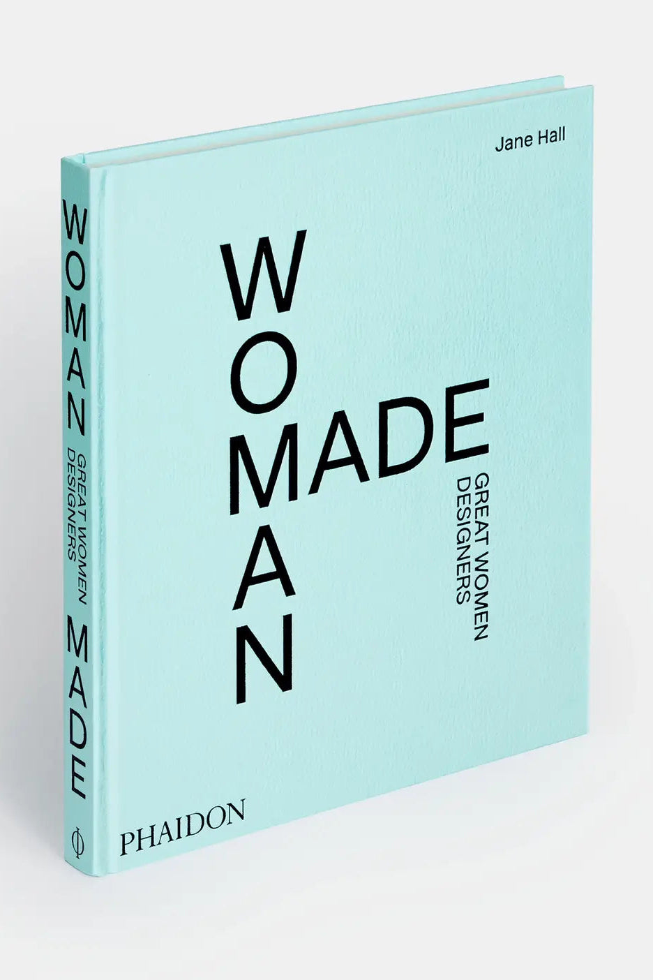 Book titled 'WOMAN MADE' by Jane Hall with a light blue cover on a white background