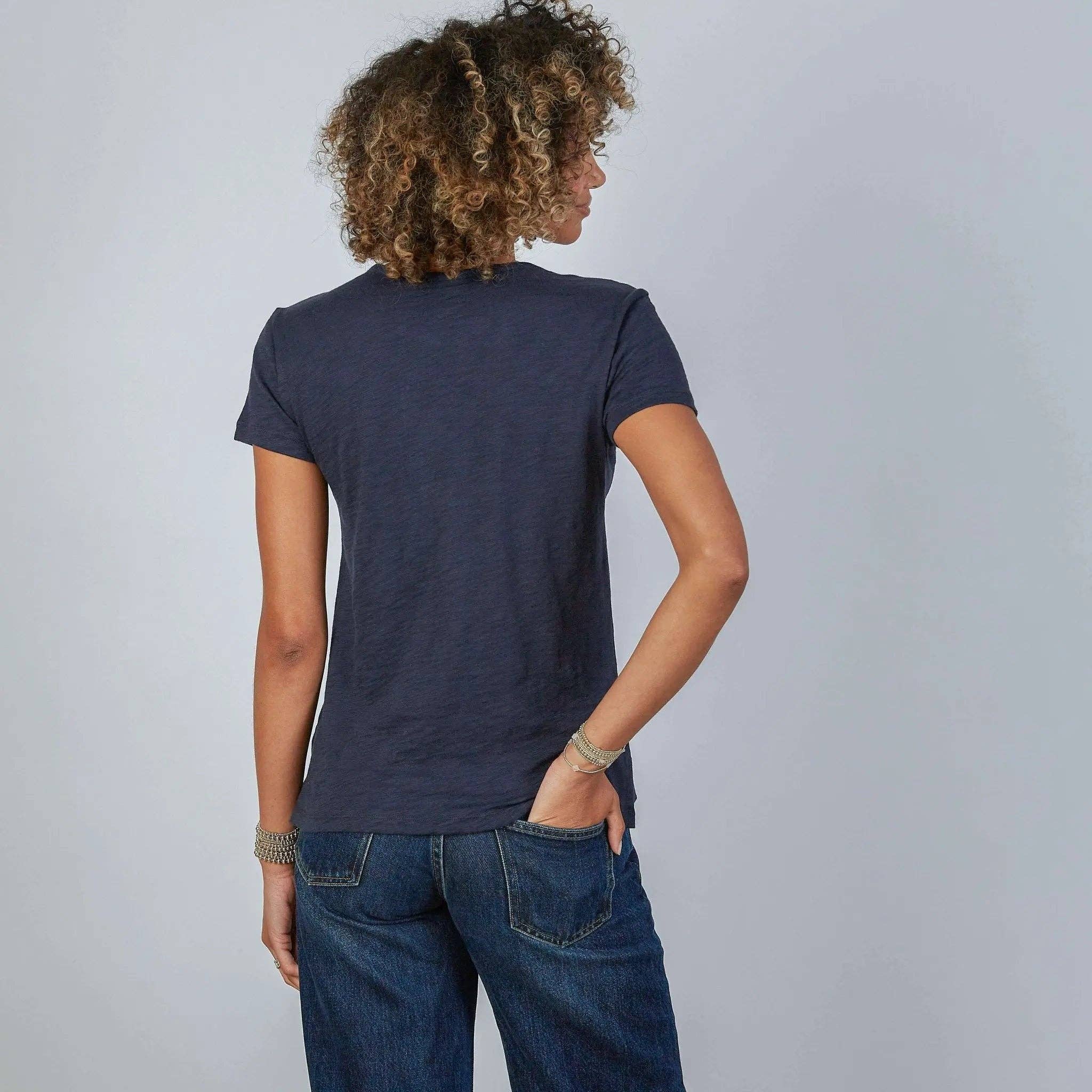 Short Sleeve Jeans Crew in Pima Cotton Navy