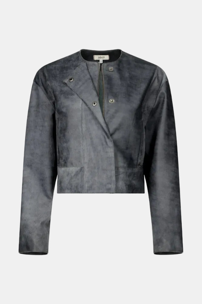 Gray leather jacket on a white background