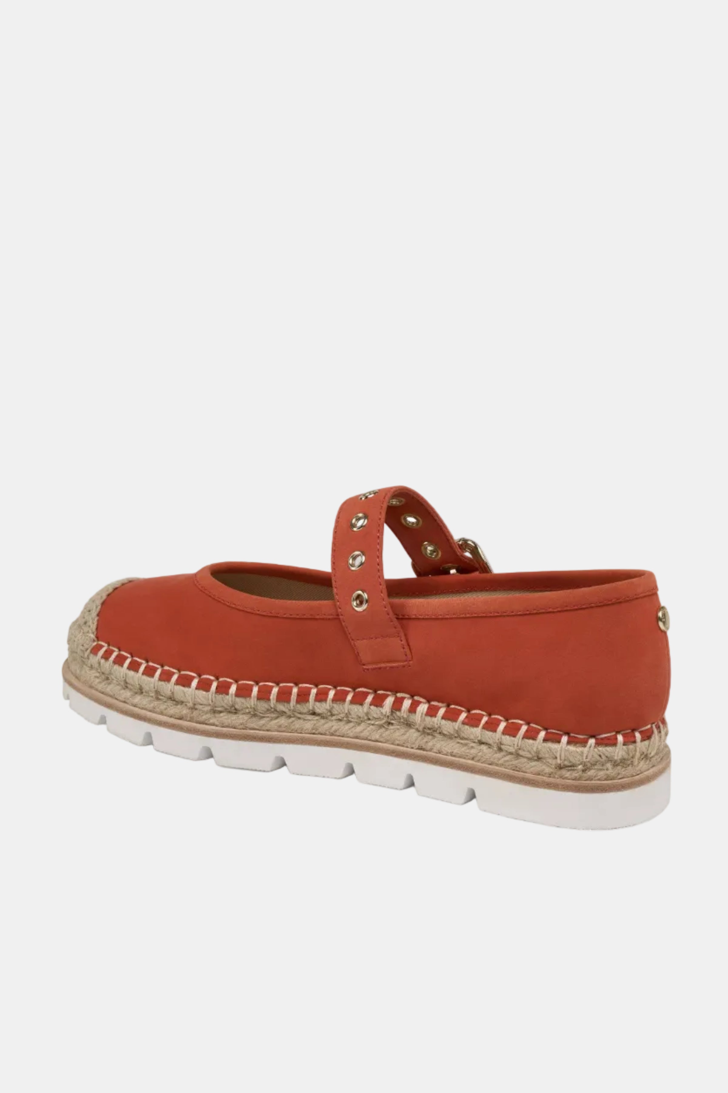 Orange espadrille shoe on a white background