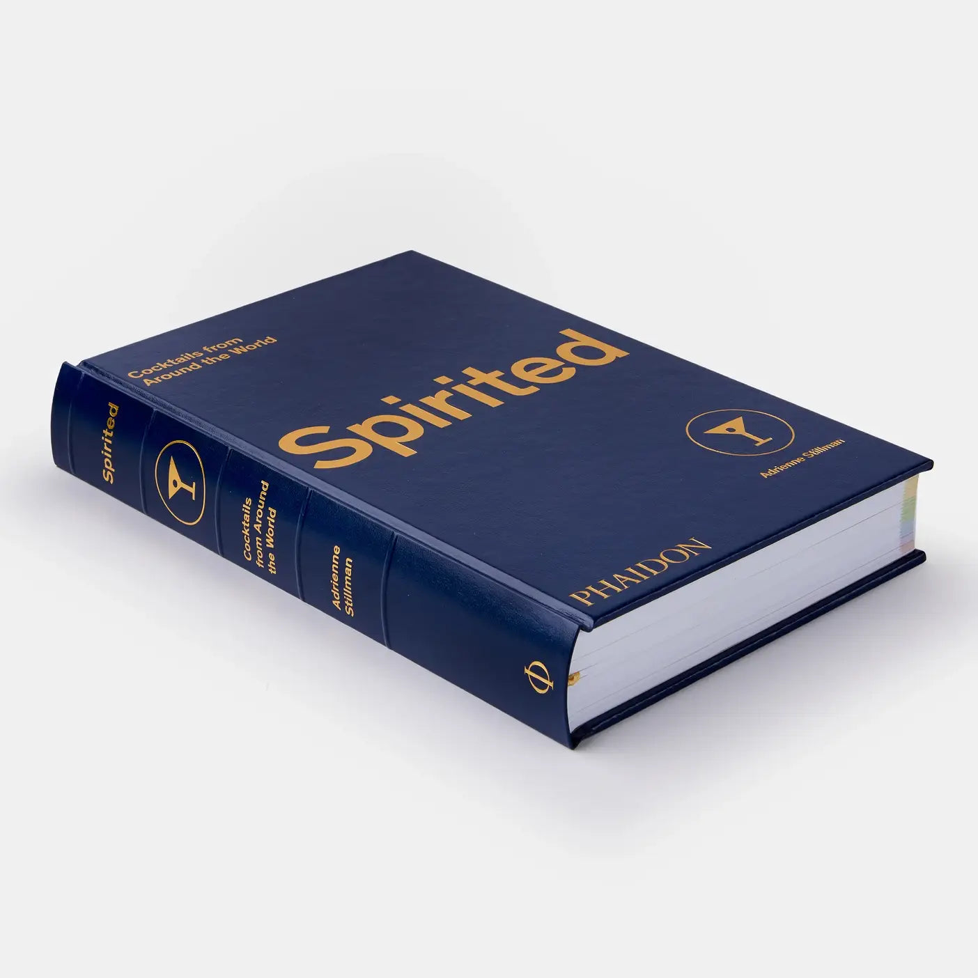 Blue book titled 'Spirited' with gold text on a white background