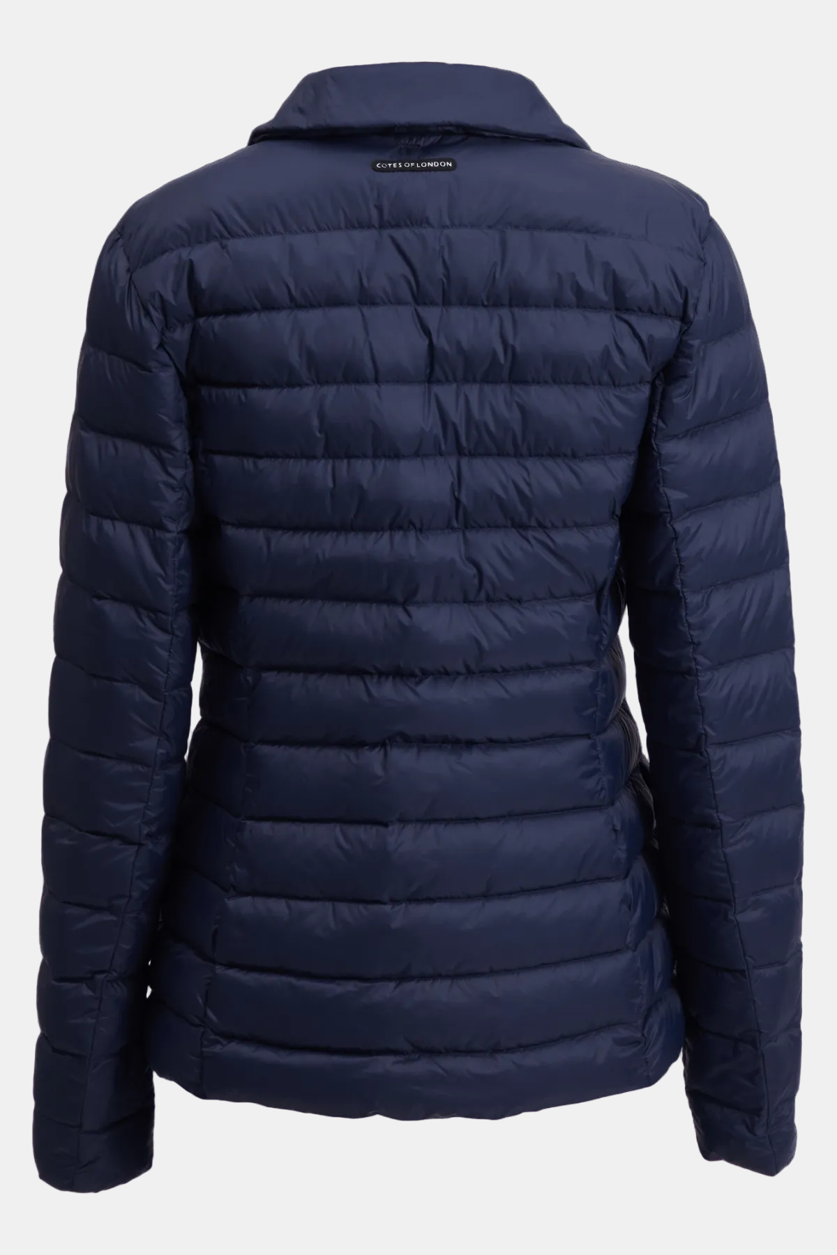 Navy blue puffer jacket on a transparent background