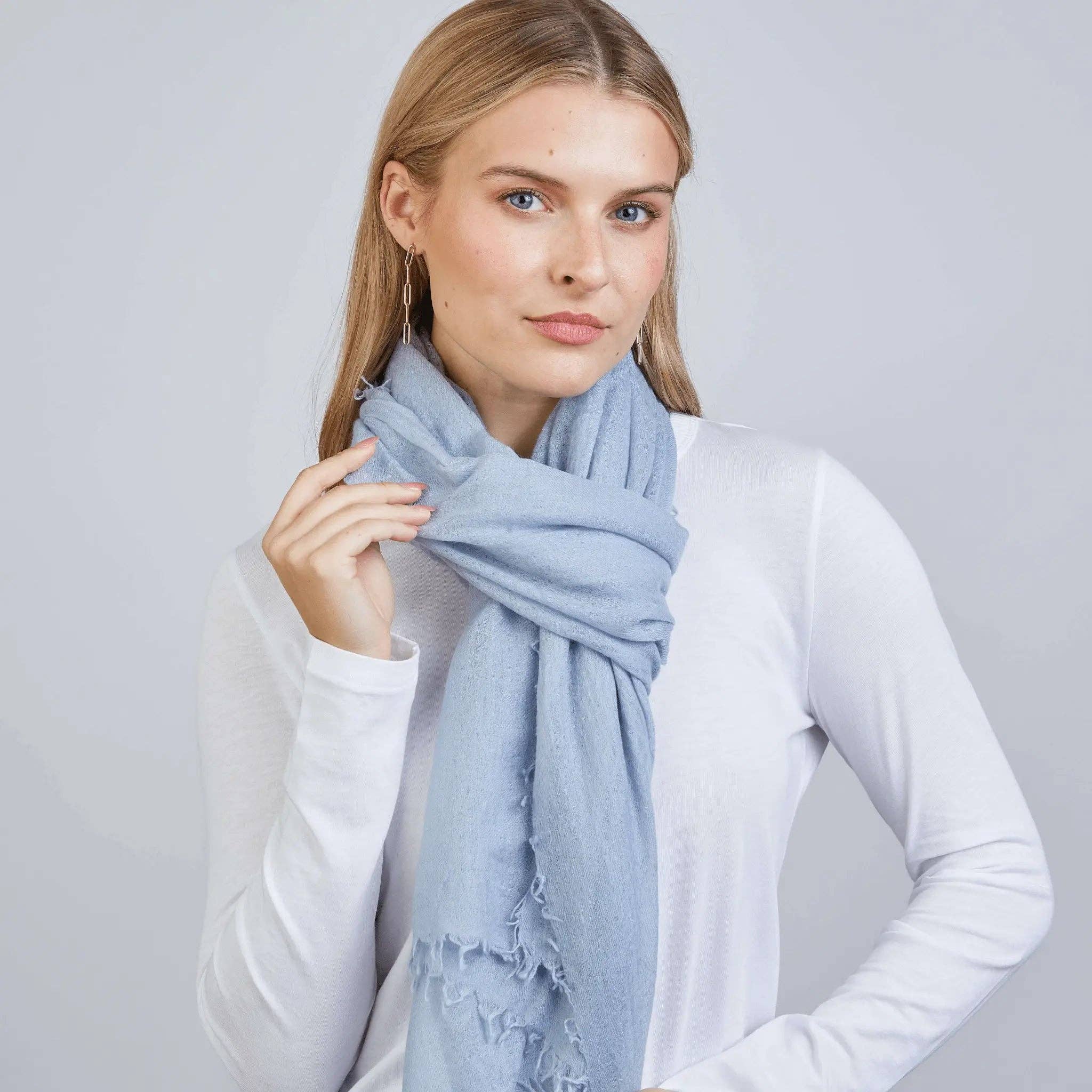 100% Mongolian Cashmere Scarf in Arctic Blue