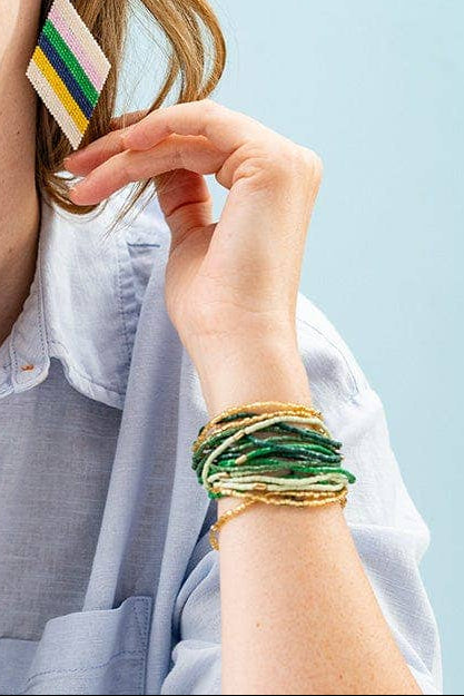 Chelsea 18 Strand Luxe Beaded Bracelet Set Green