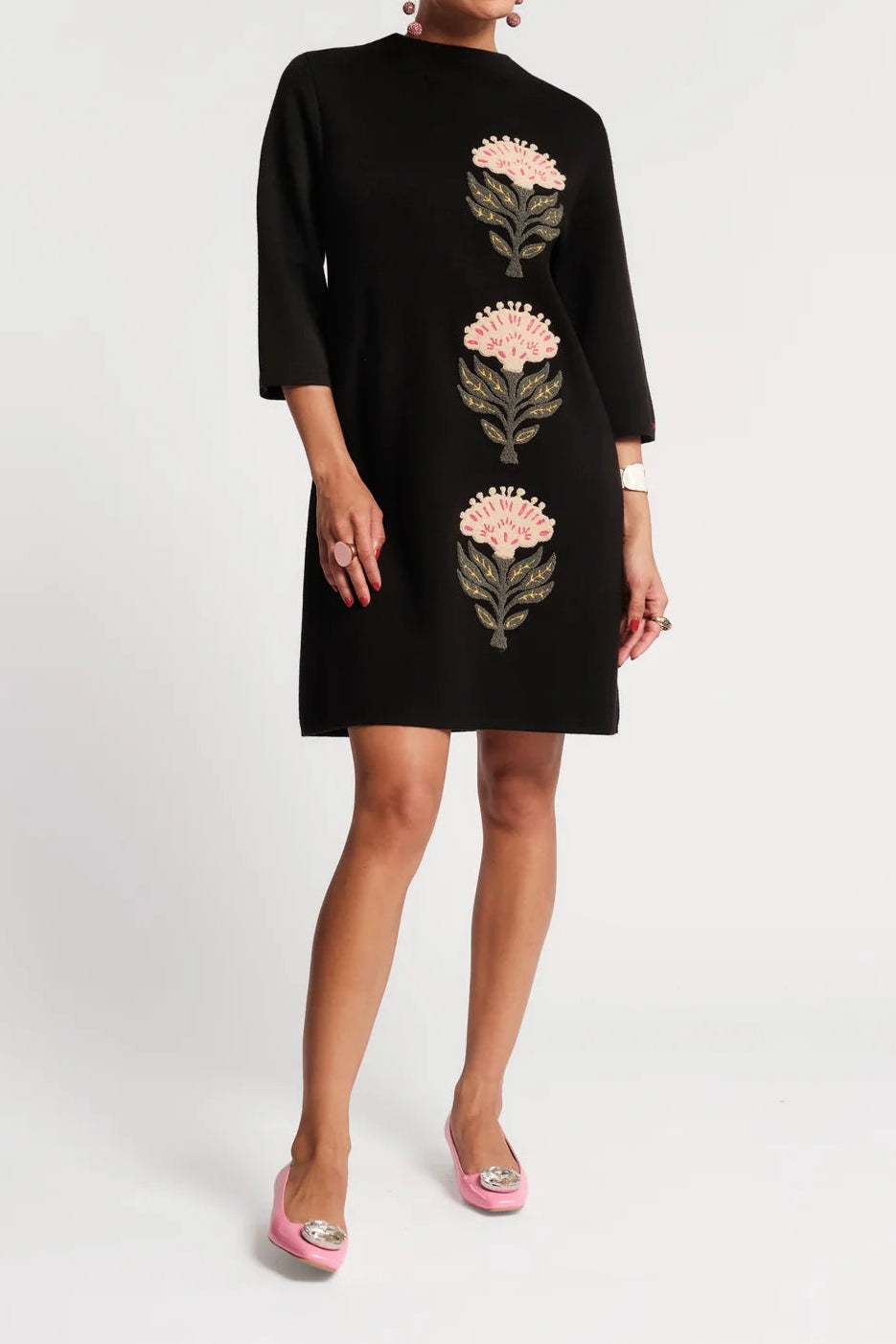 Annie Dress Heirloom Floral Merino Wool Blend Black/Multi