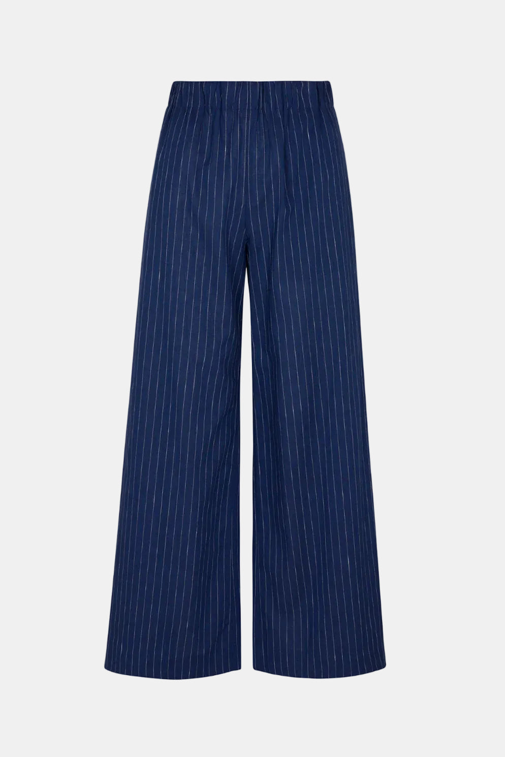 Navy pleated pants on a white background