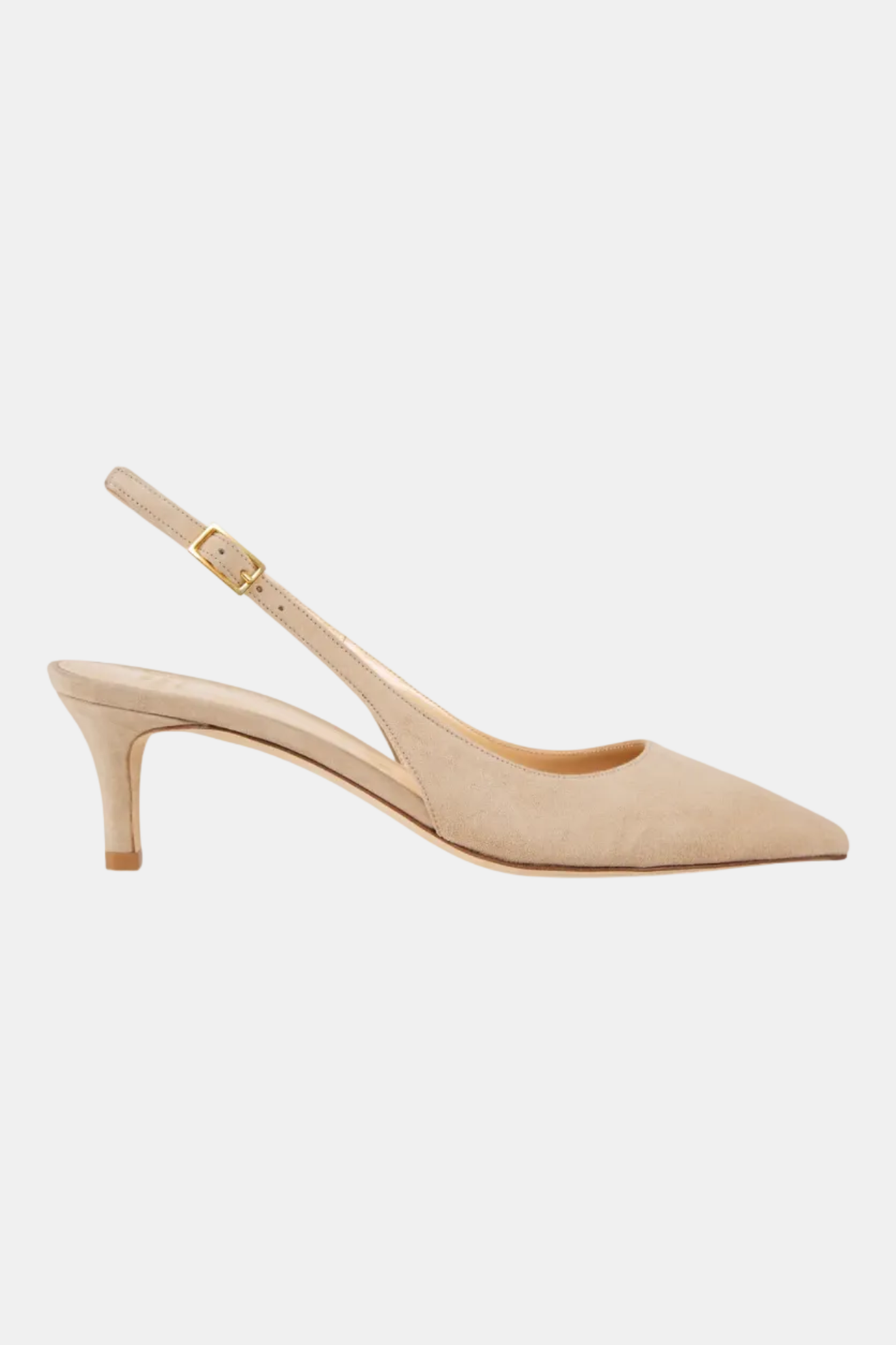 Beige slingback shoe on a white background
