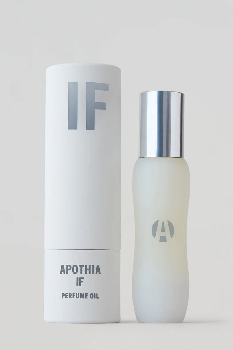 Apothia IF perfume oil bottle and packaging on a light gray background