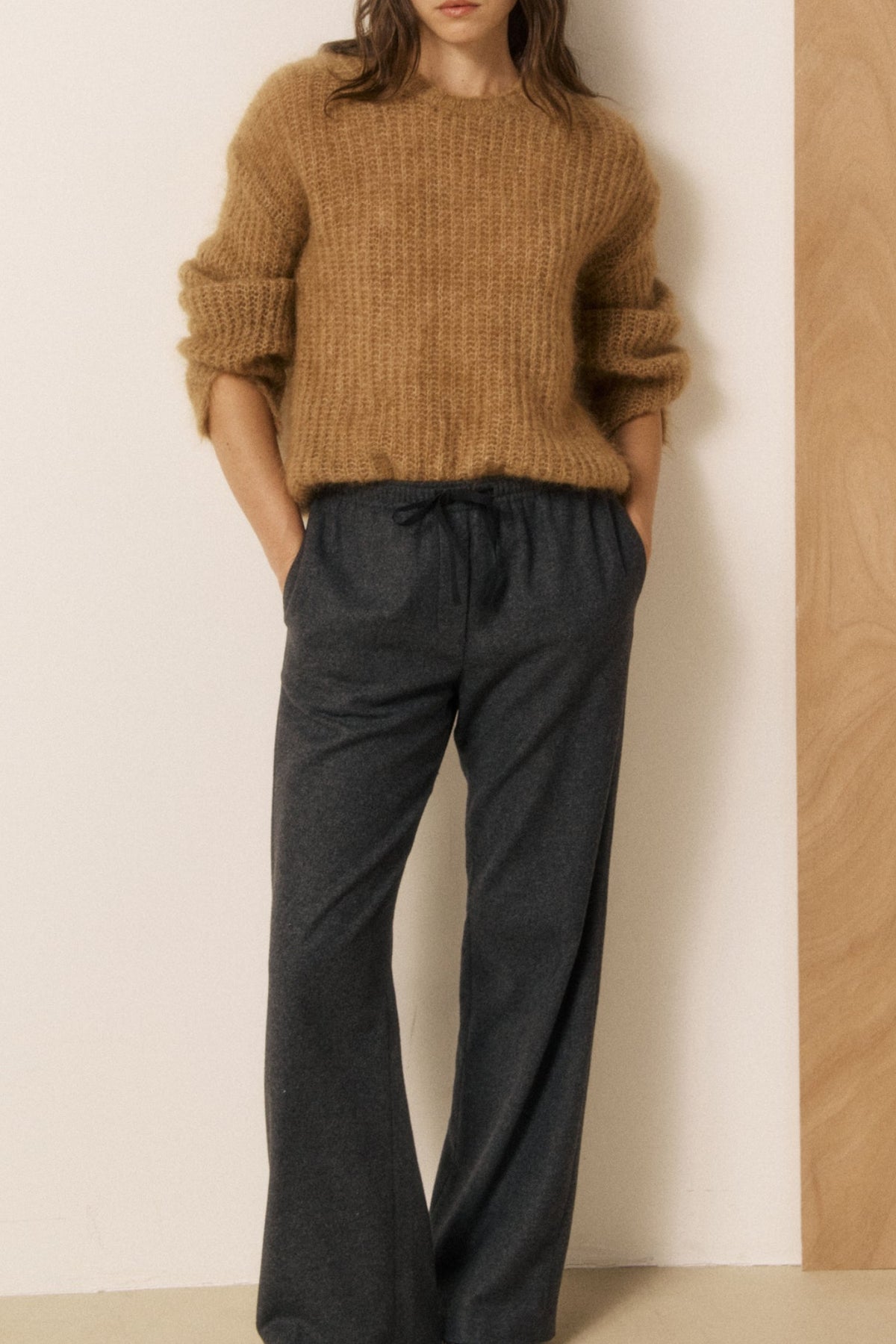 Plumiel Women's Grey Wool Flannel Pants
