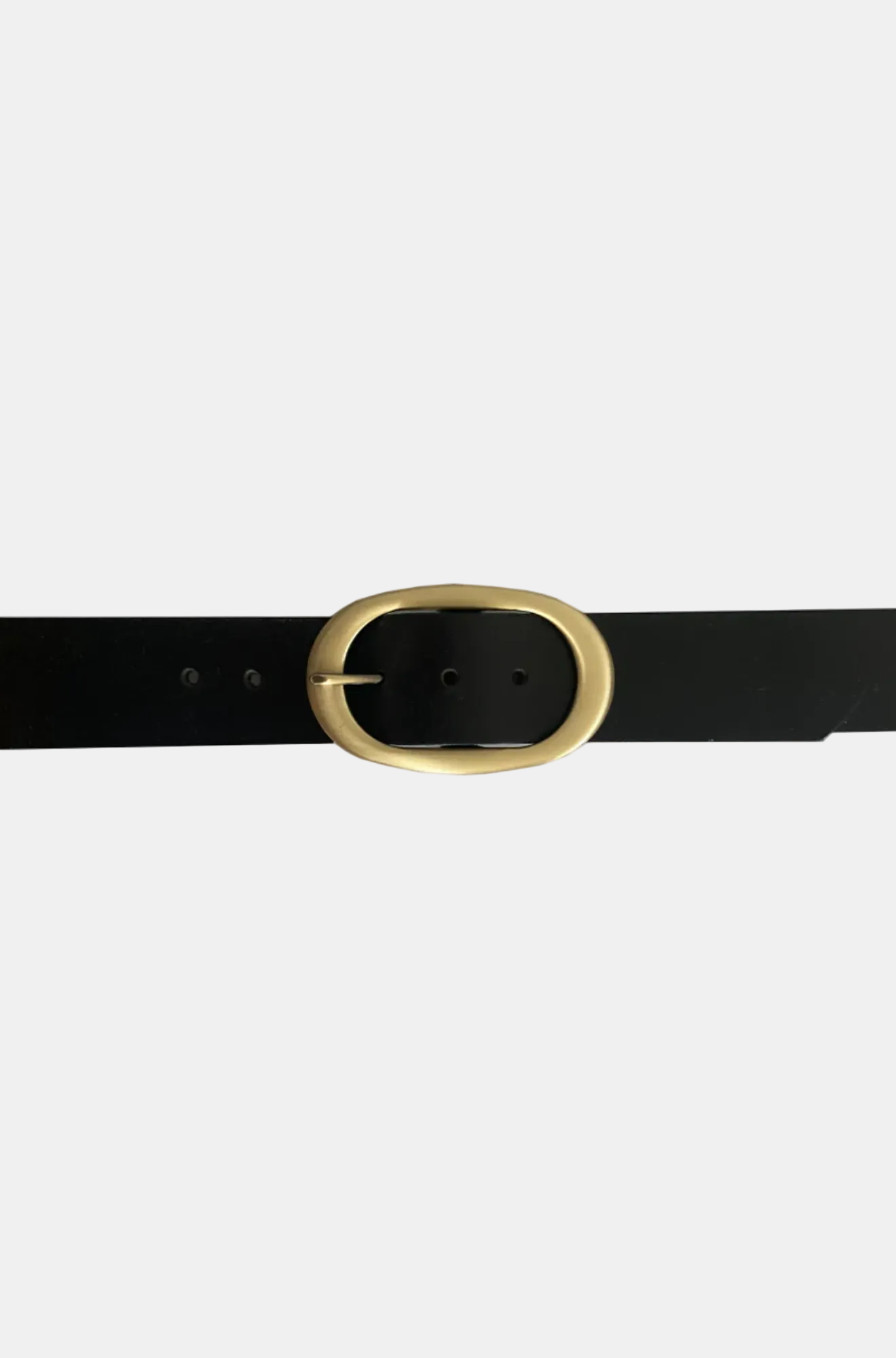 Black belt with a gold buckle on a white background