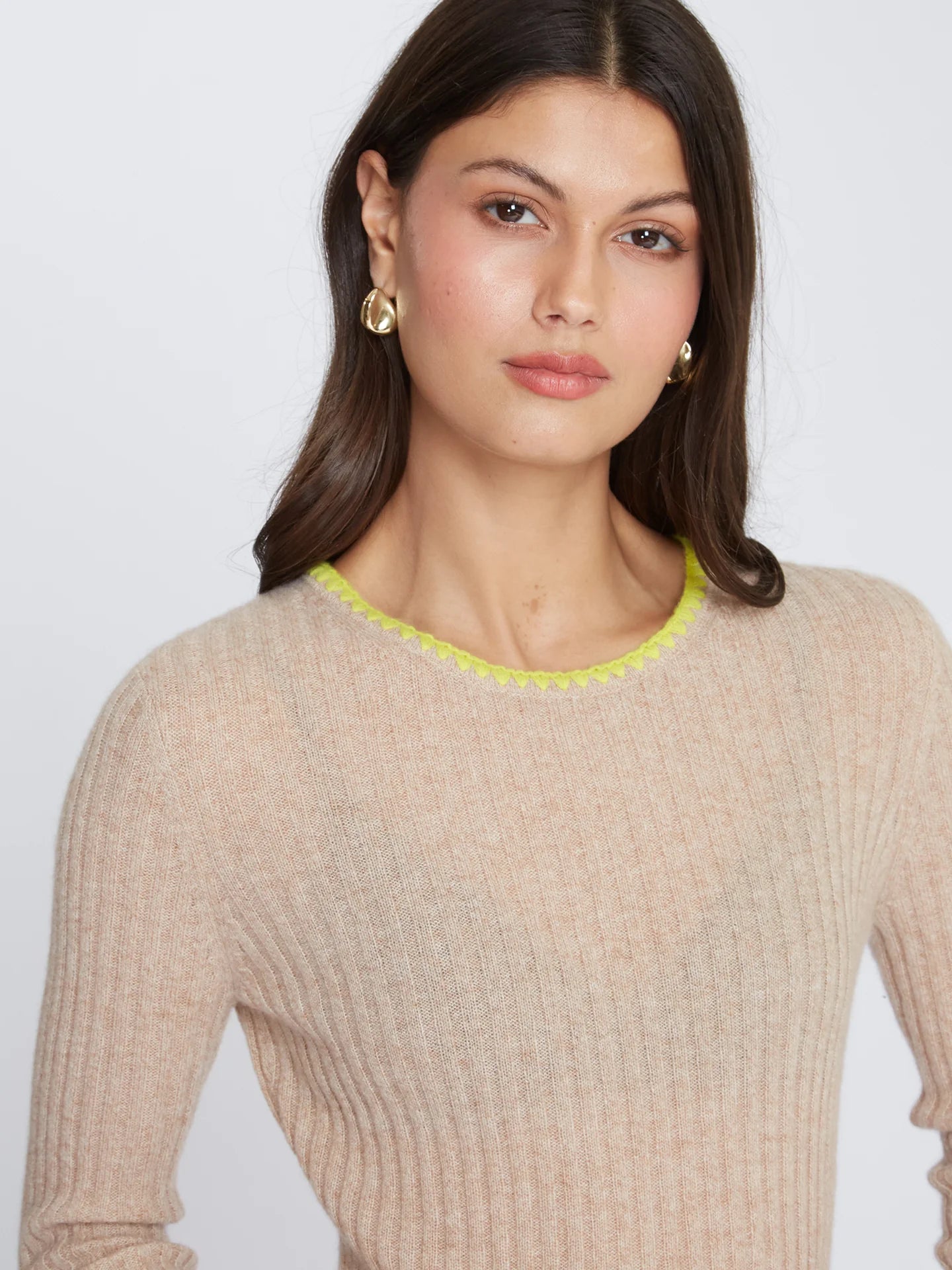 Rib Crew W/ Blanket Stitch Neckline