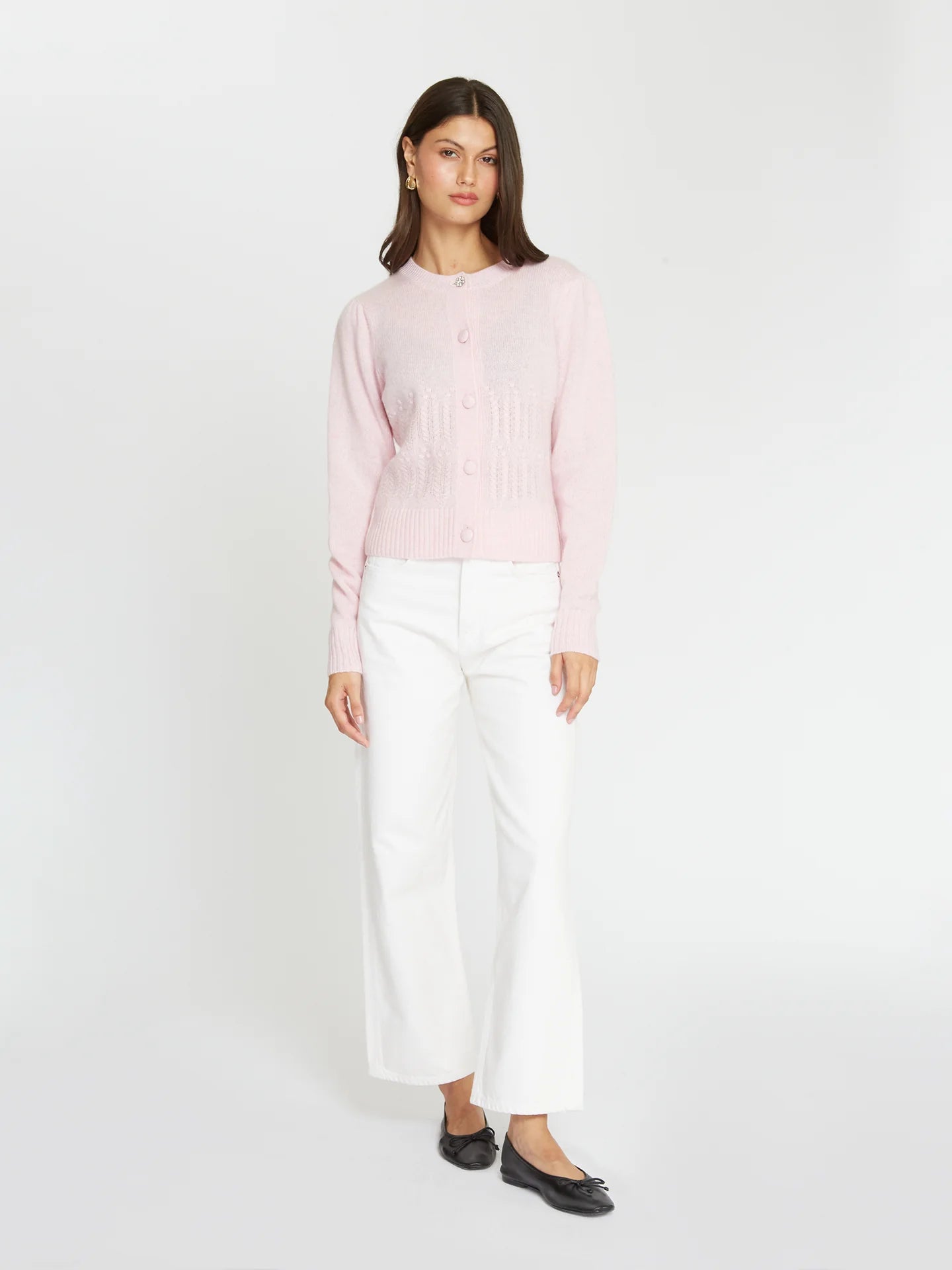 Puff Sleeve Popcorn Stitch Cardigan