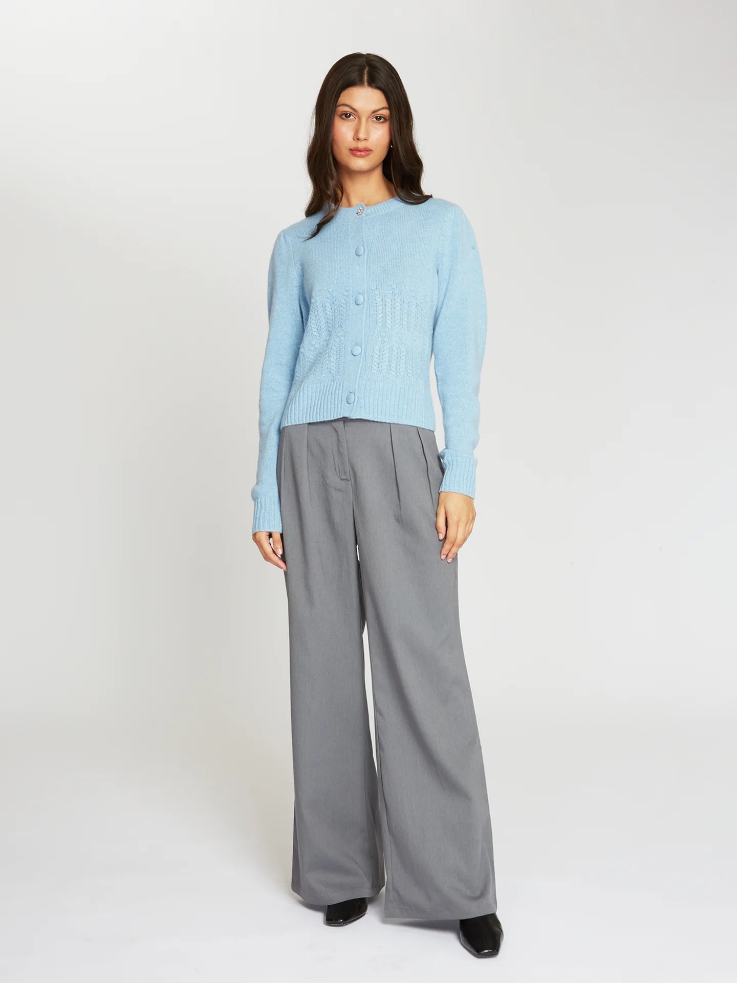 Puff Sleeve Popcorn Stitch Cardigan