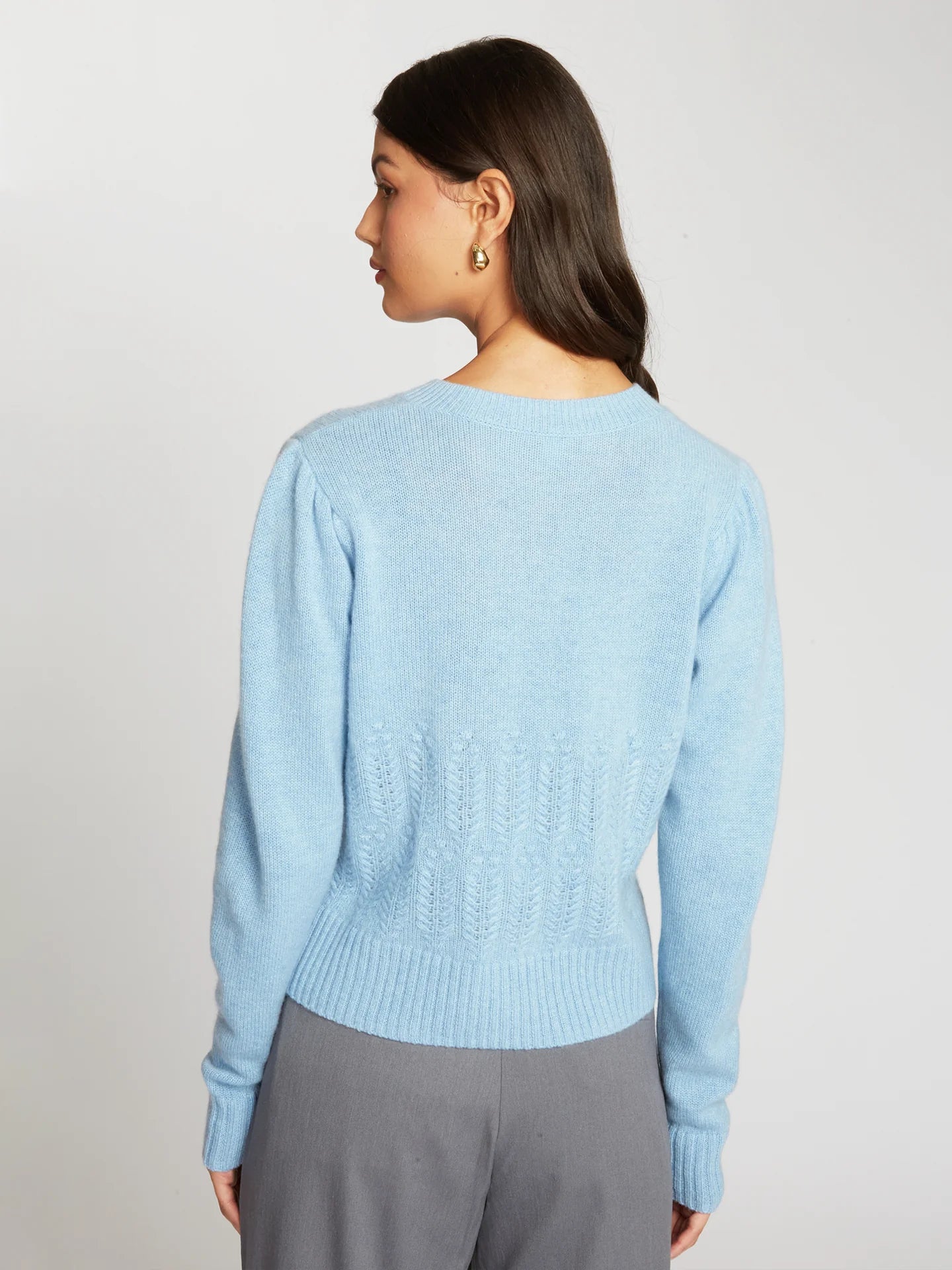 Puff Sleeve Popcorn Stitch Cardigan