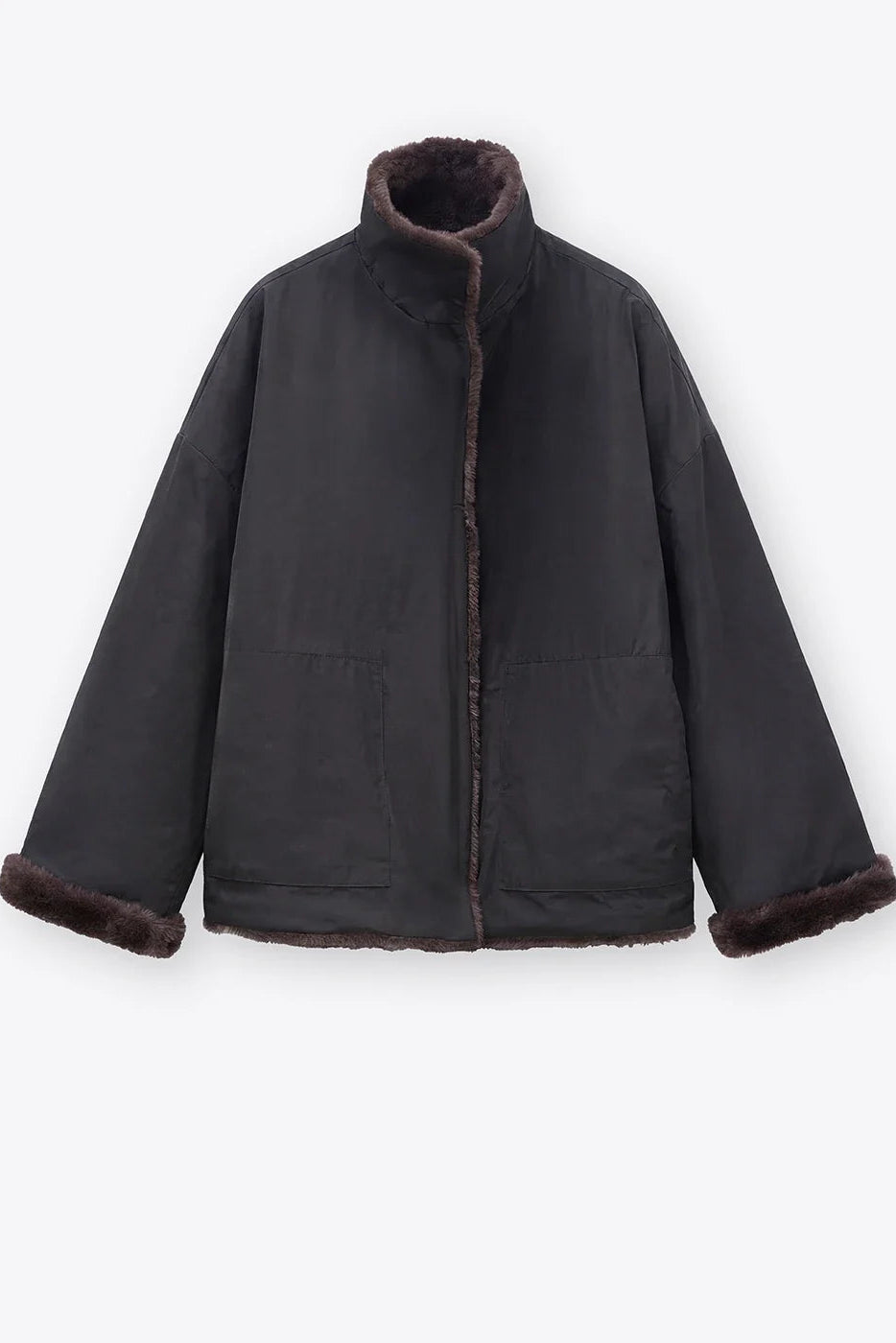 Reversible Fluffy Dark Chocolate & Black Jacket