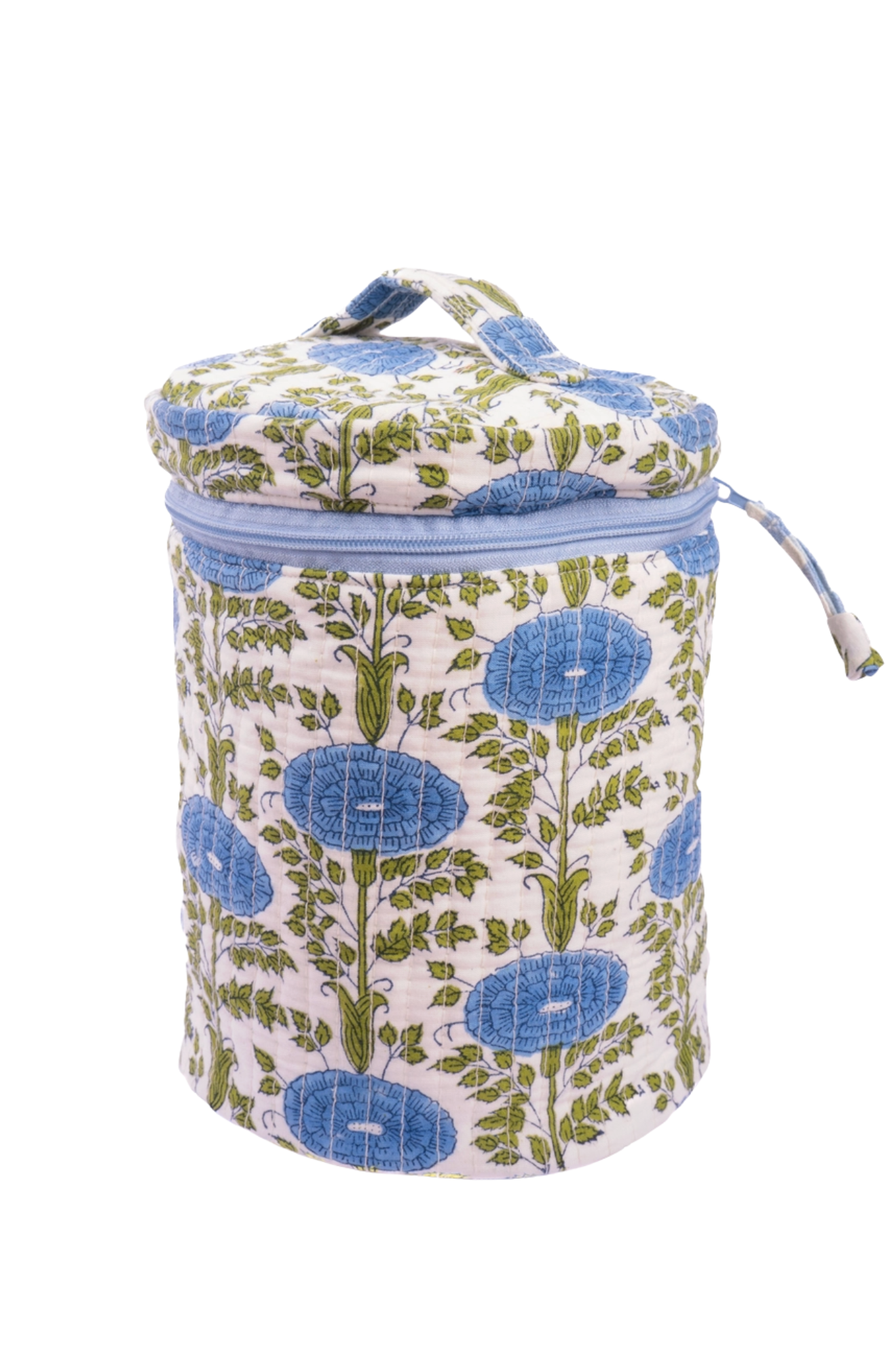 Blue Araminta Round Upright Makeup Bag
