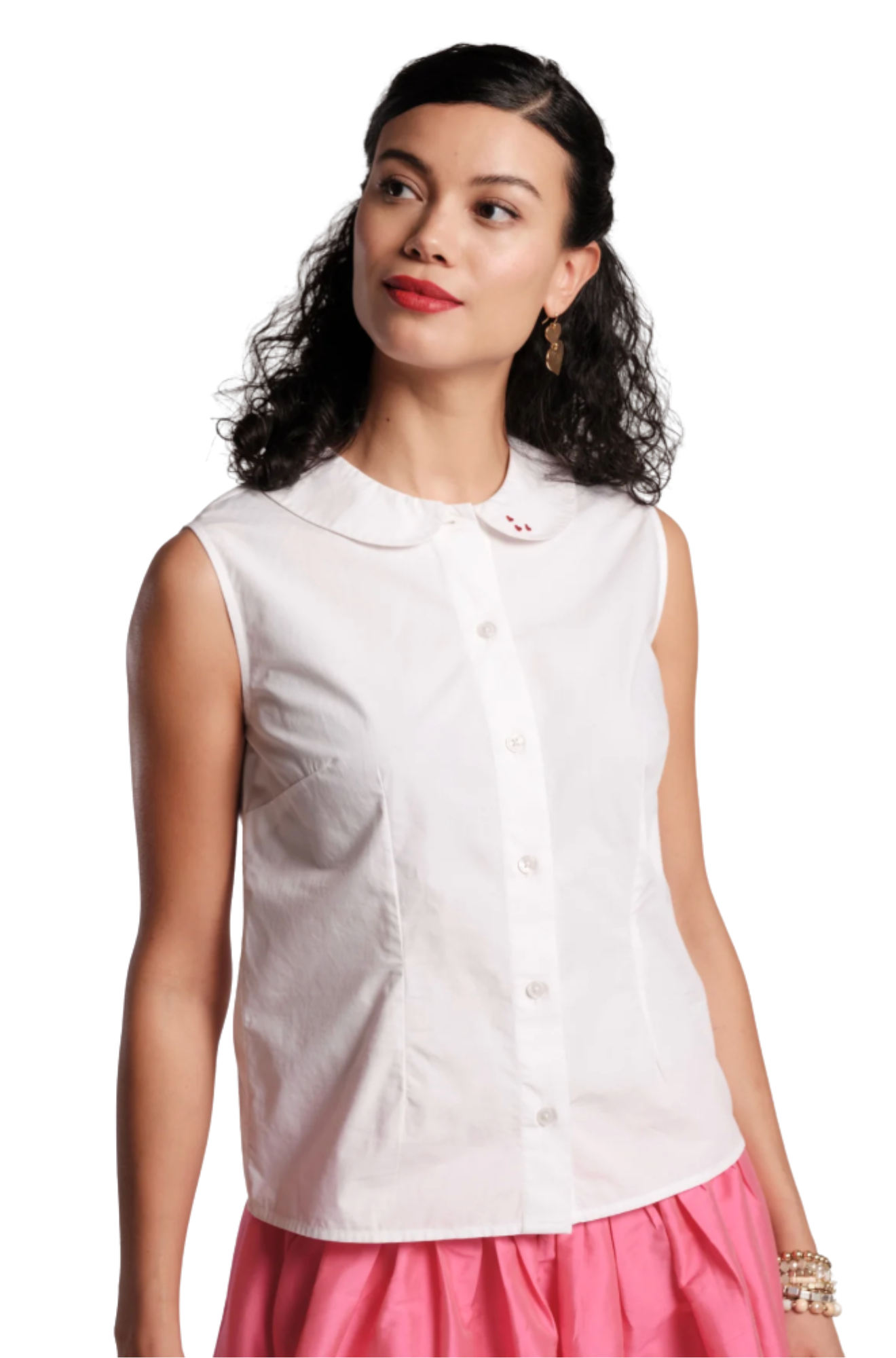 Louise Collar Shell Heart Embroidery Cotten Shirt