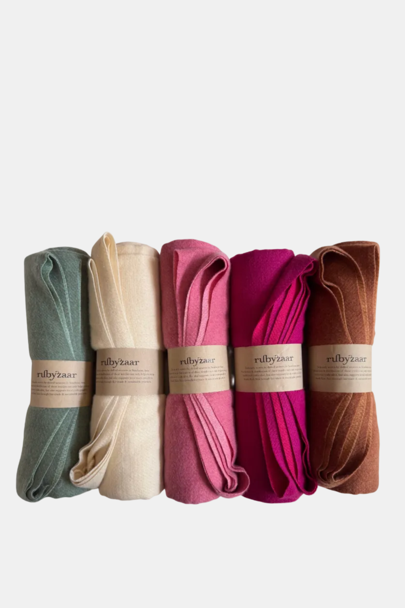 Five rolled-up socks in various colors with 'rubyzear' branding on a white background.