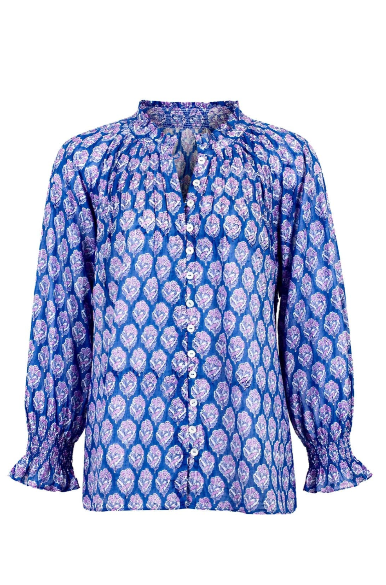 Goodwin Longsleeve Top - Feather Scatter Block Print, Periwinkle Blue