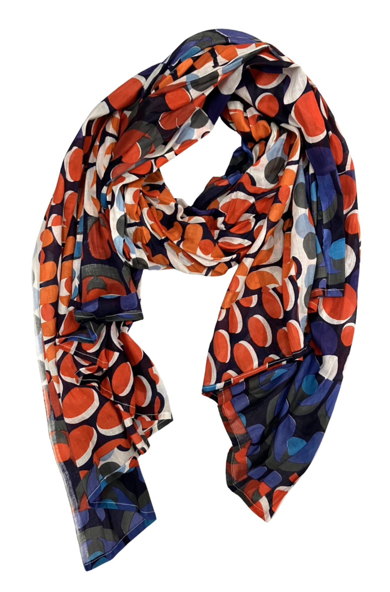 Hand Block Printed Cotton Circles Scarf