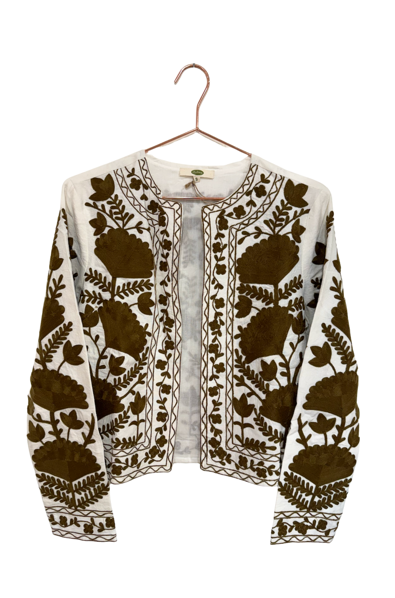 Embroidered Cotton Jacket-White Olive