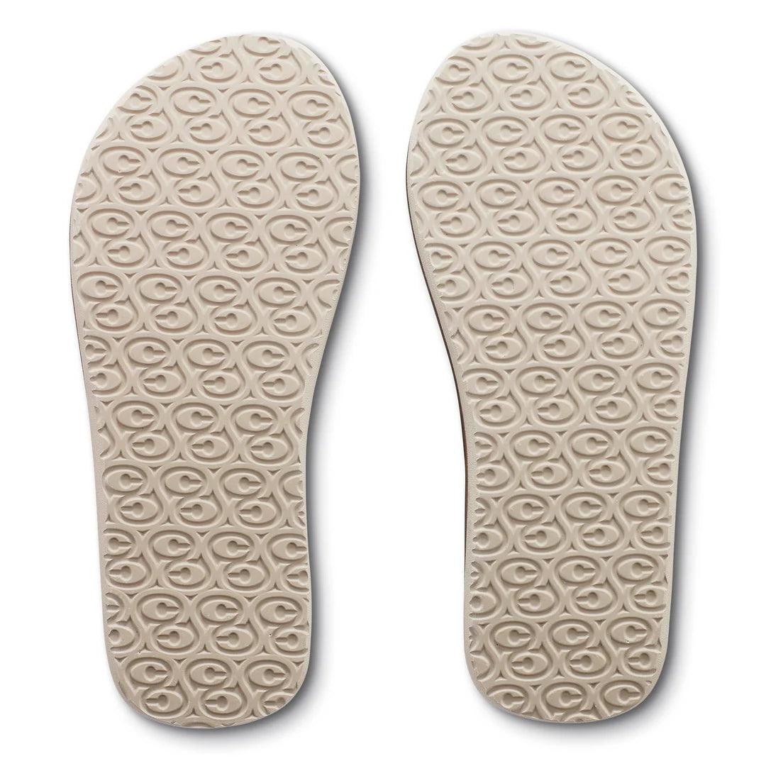Beige shoe insoles with textured surface on a white background
