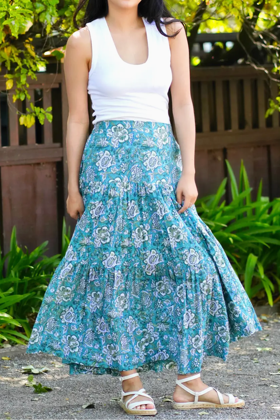Block Printed Tiered Cotton Skirt