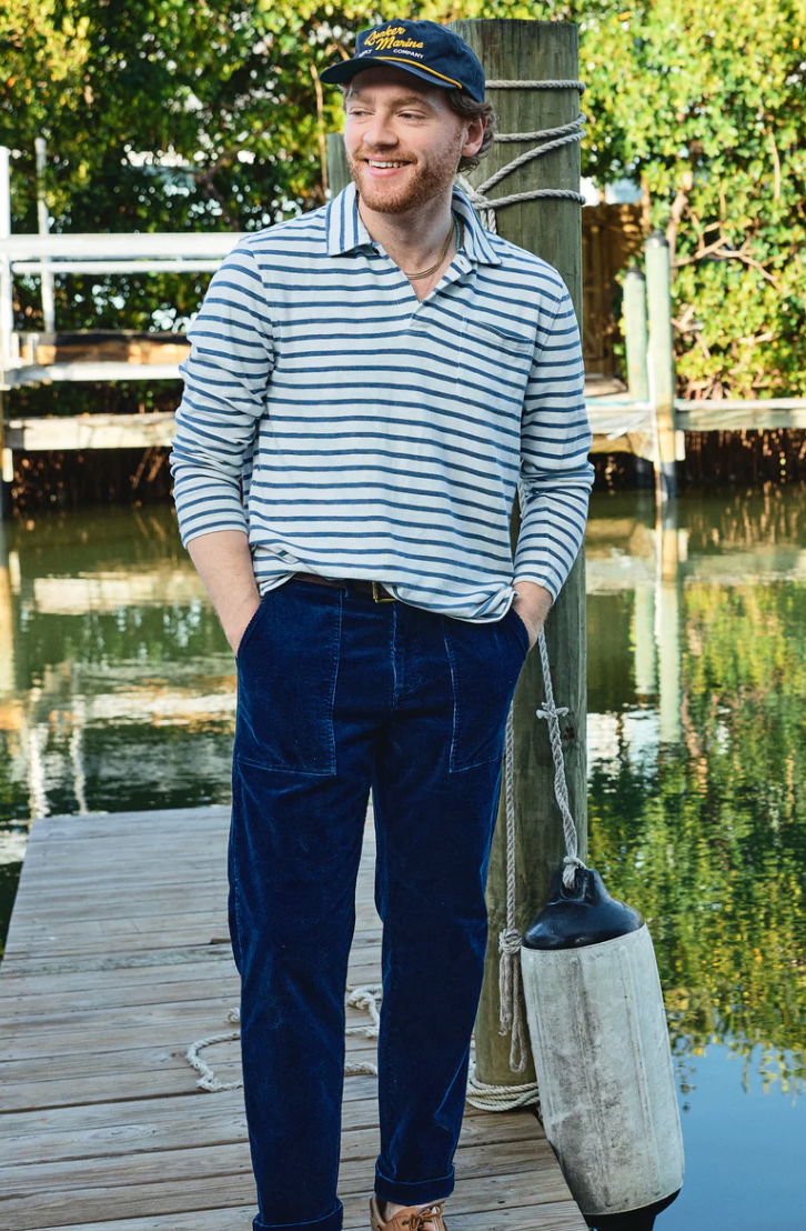 Long Sleeve Indigo Polo