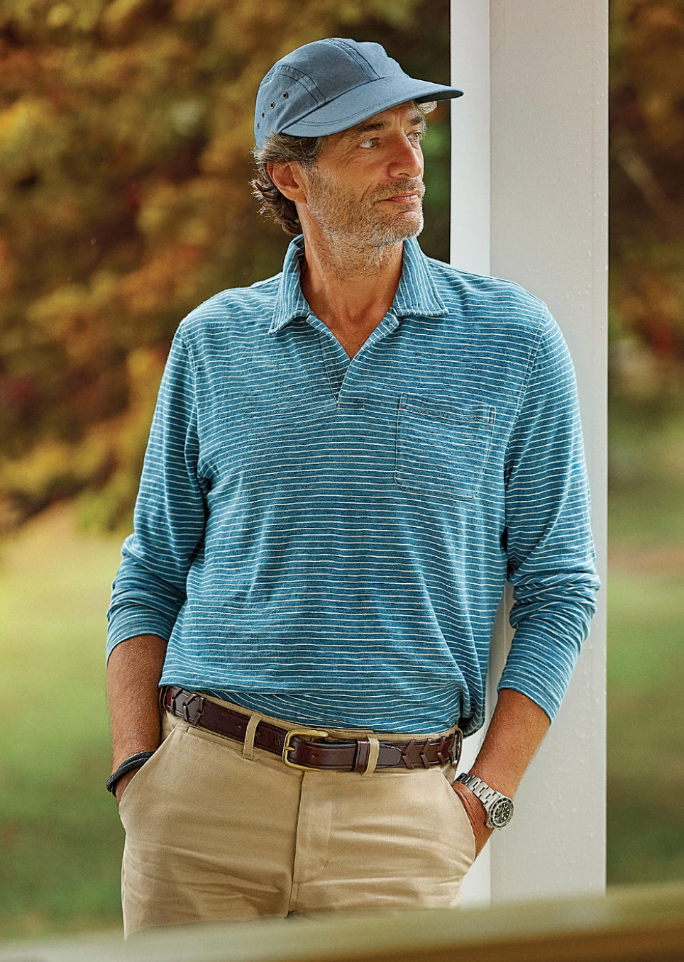 Long Sleeve Indigo Polo