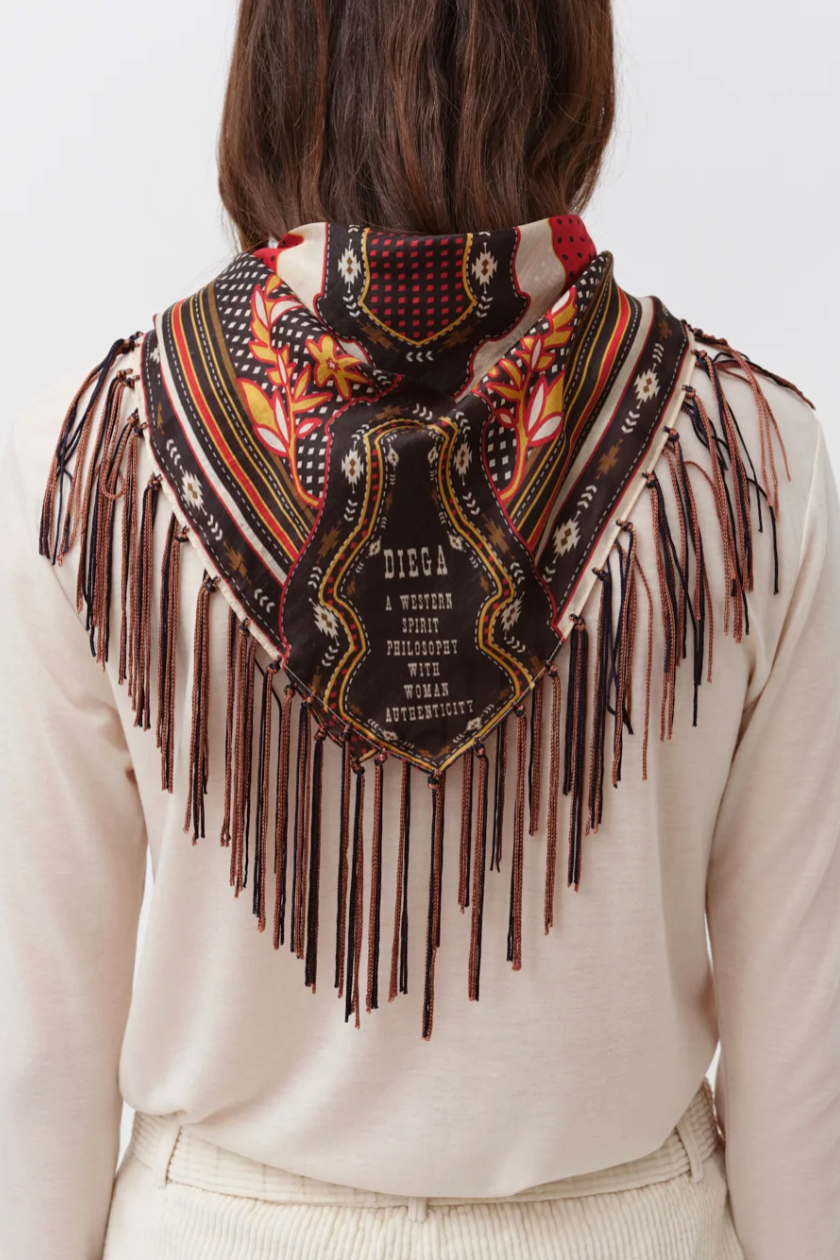 Fareo Scarf - Chocolate/Red Pattern