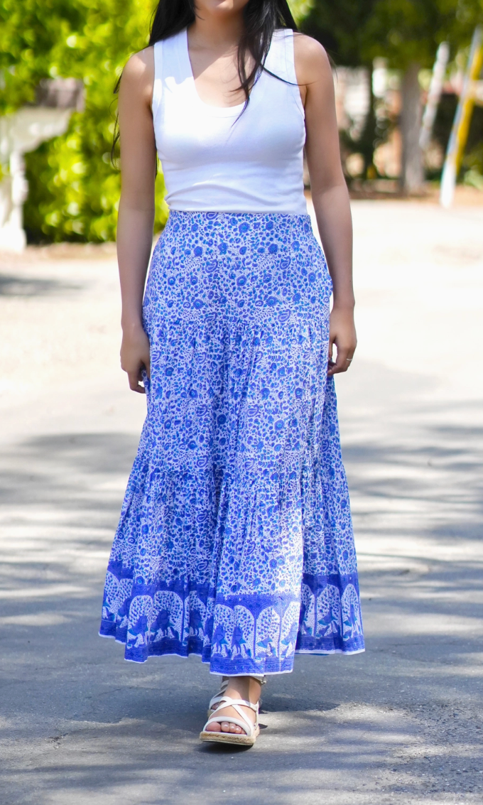 Block Printed Tiered Cotton Skirt