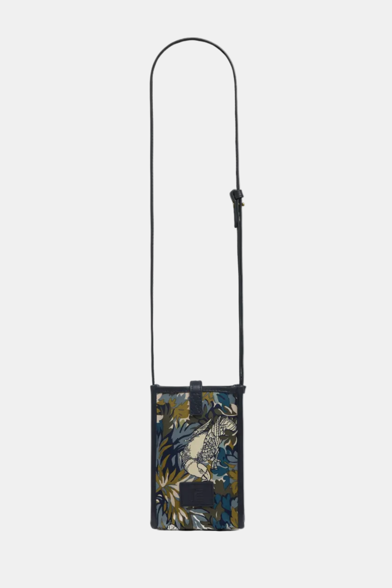 Floral-patterned crossbody bag on a white background