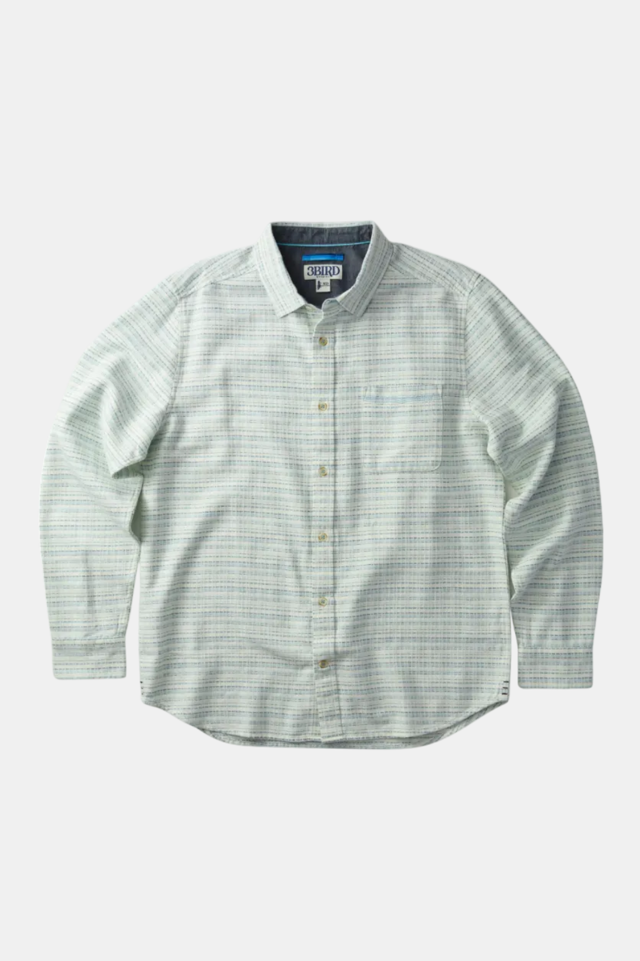 Striped button-up shirt on a white background
