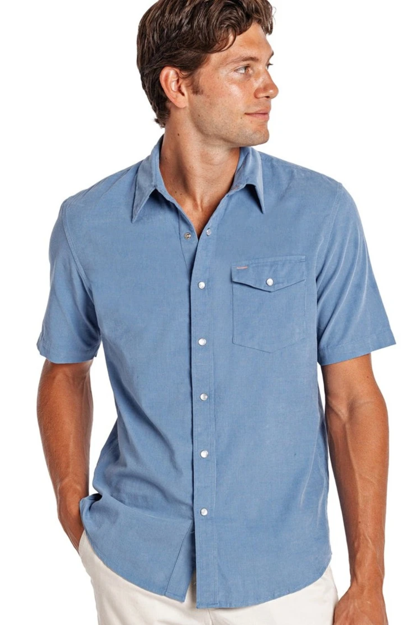 Short Sleeve Corduroy Pearl Snap