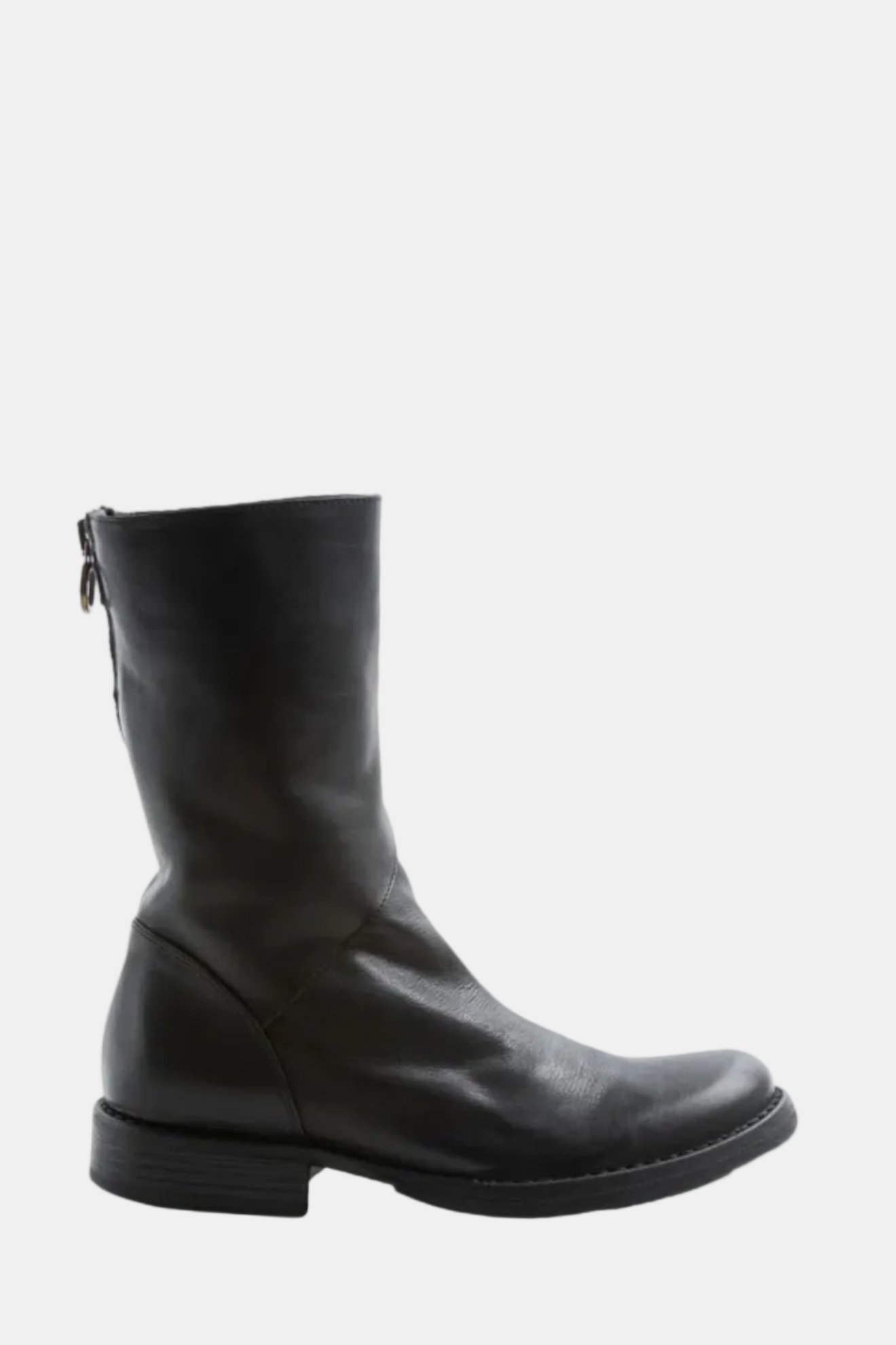 Black leather boot on a white background