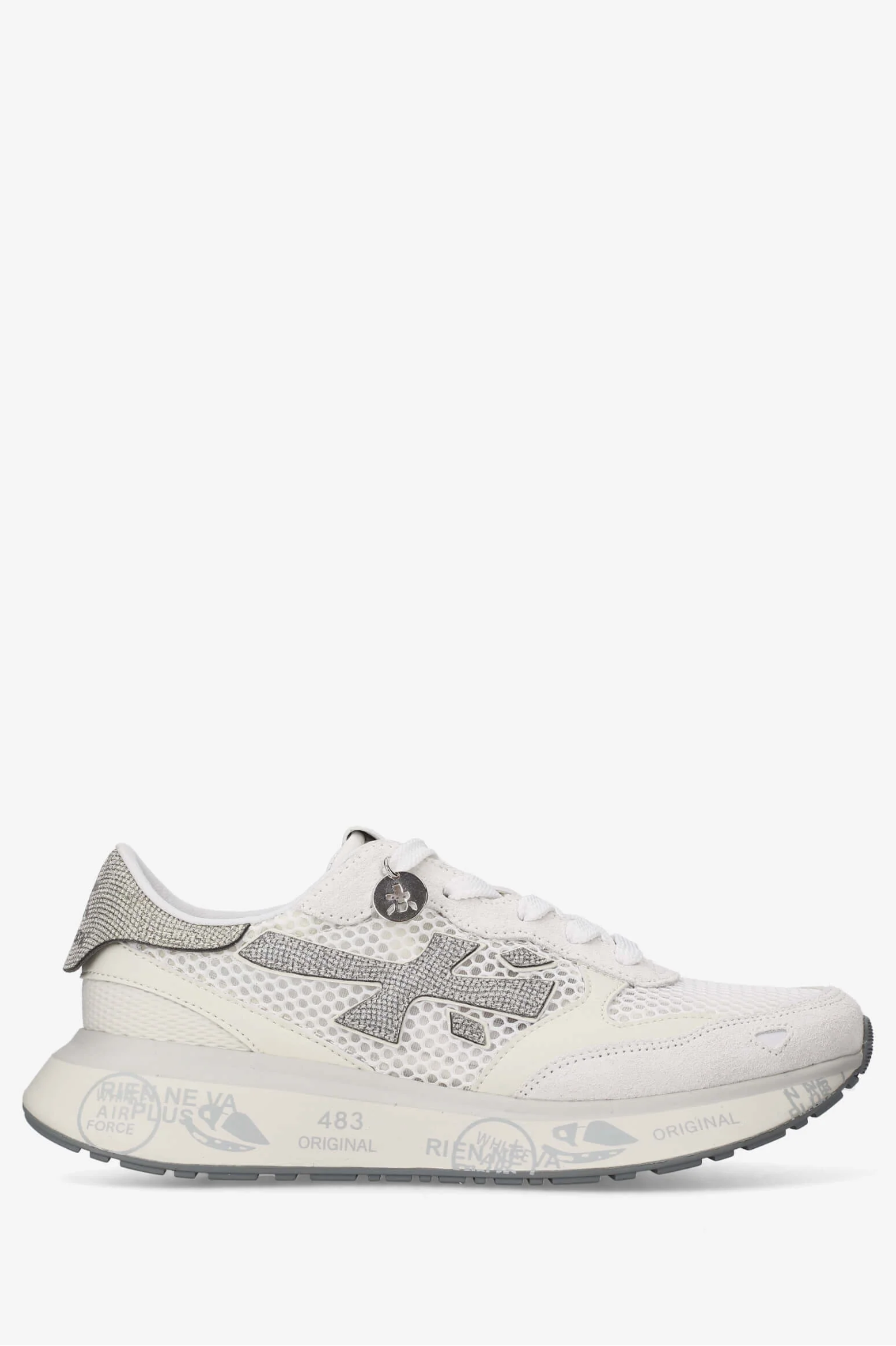 White sneaker with gray accents on a white background