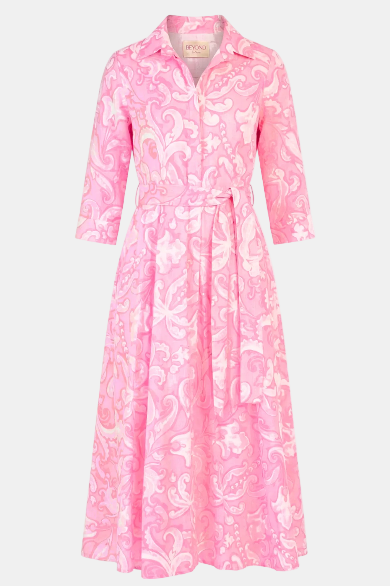 Pink floral dress on a white background