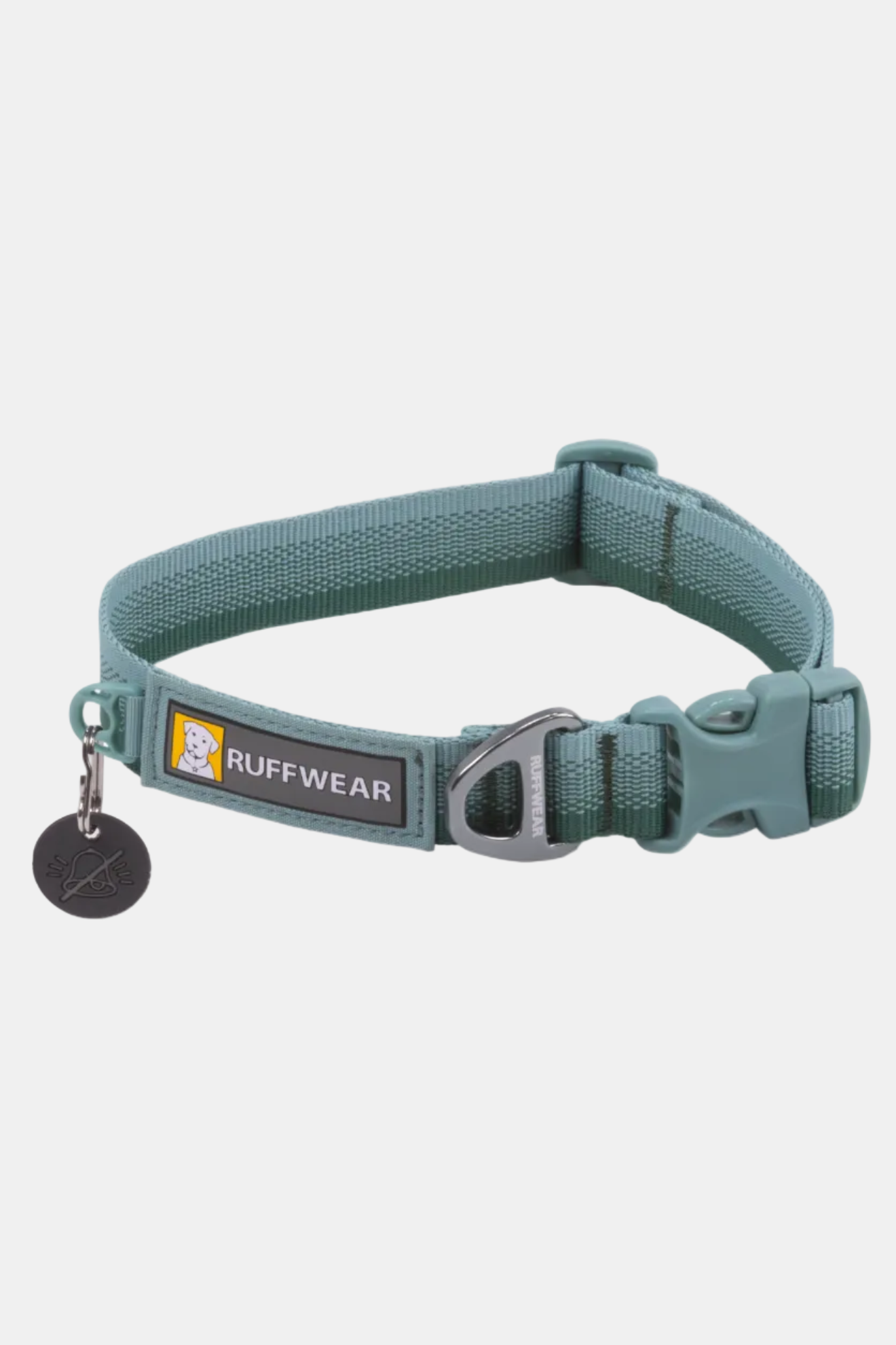 Green dog collar with Ruffwear logo on a white background