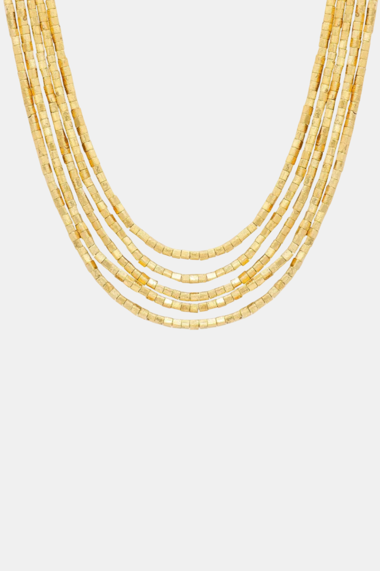 Multistrand beaded necklace on a white background