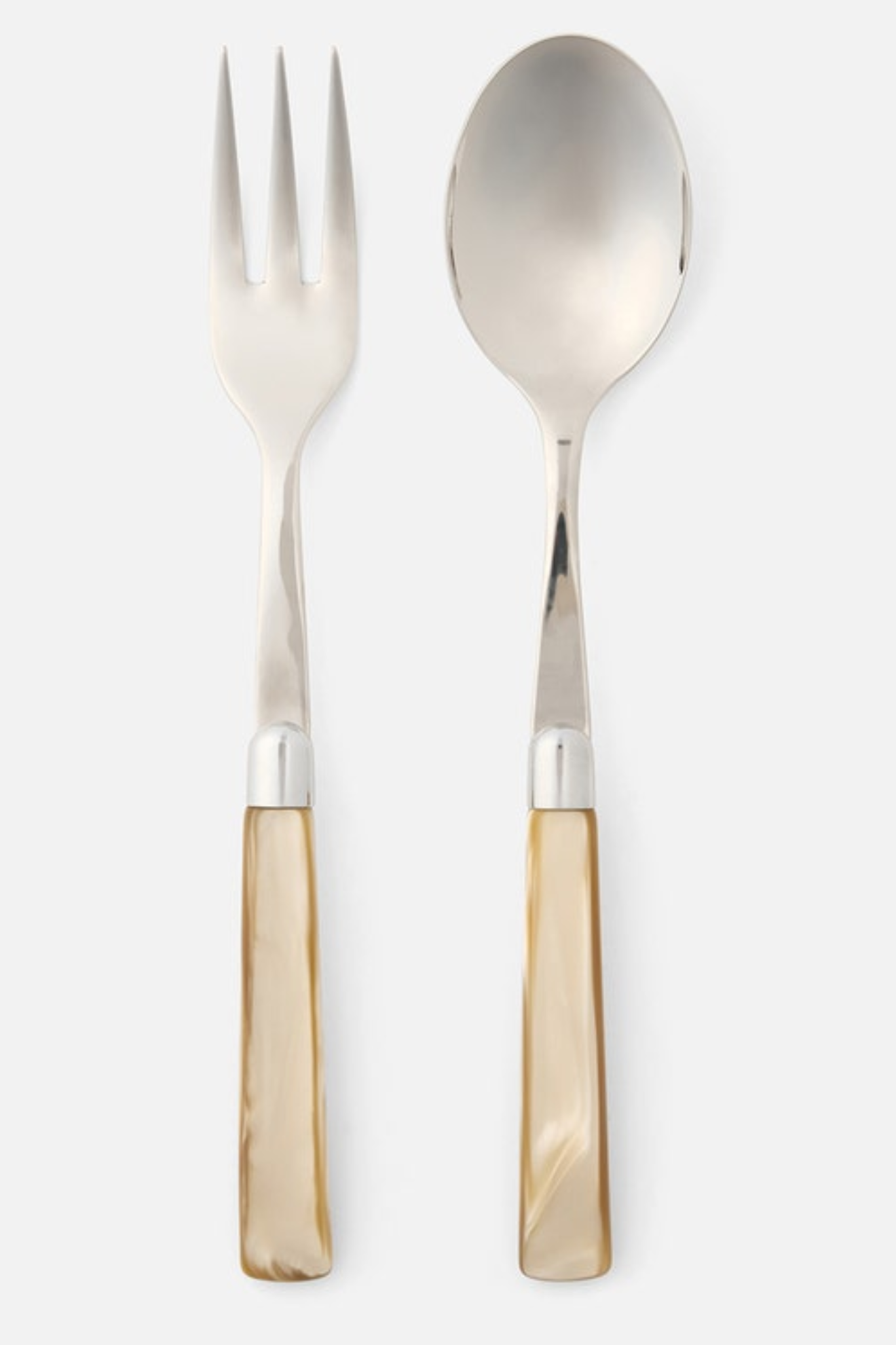 Fork and spoon with beige handles on a white background