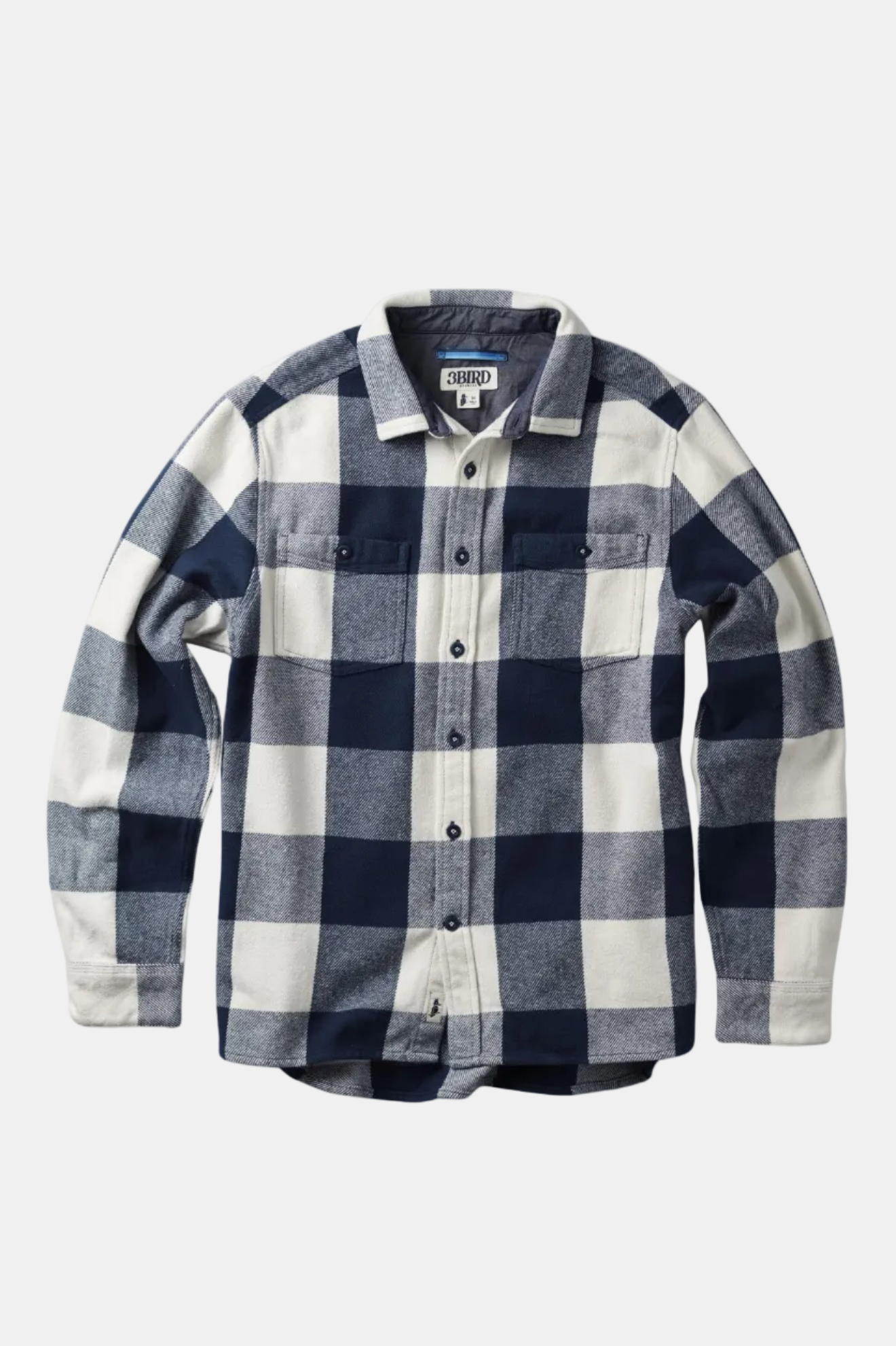 Navy and white checkered shirt on a white background
