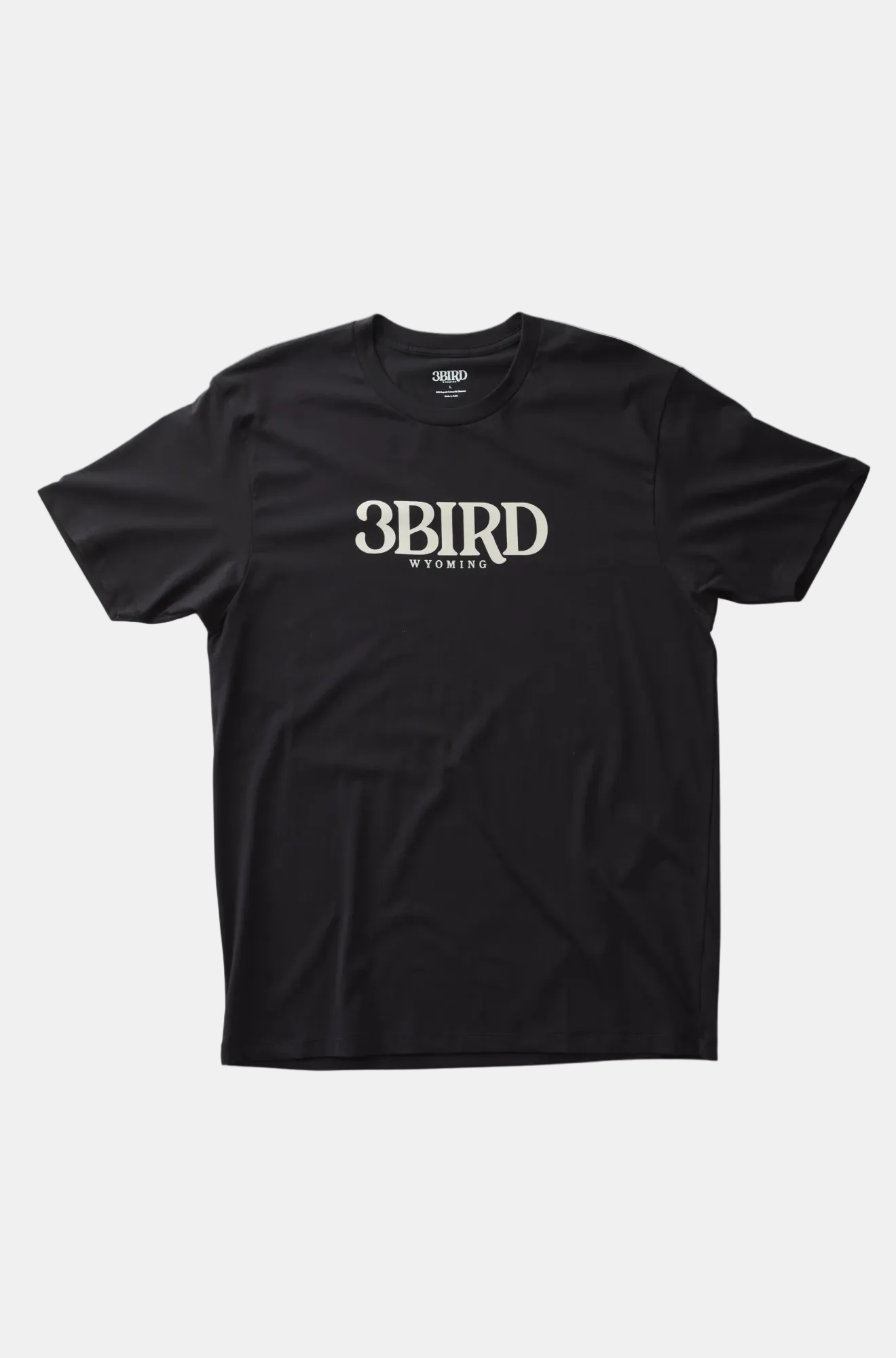 Black t-shirt with '3BIRD' logo on a white background