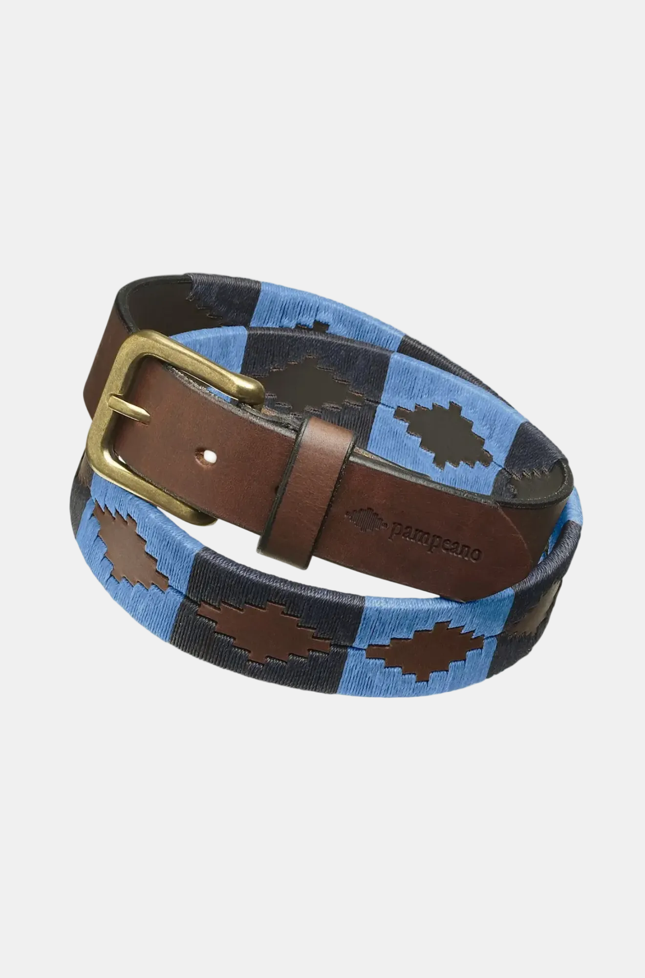 Checkered belt with brown buckle on a white background